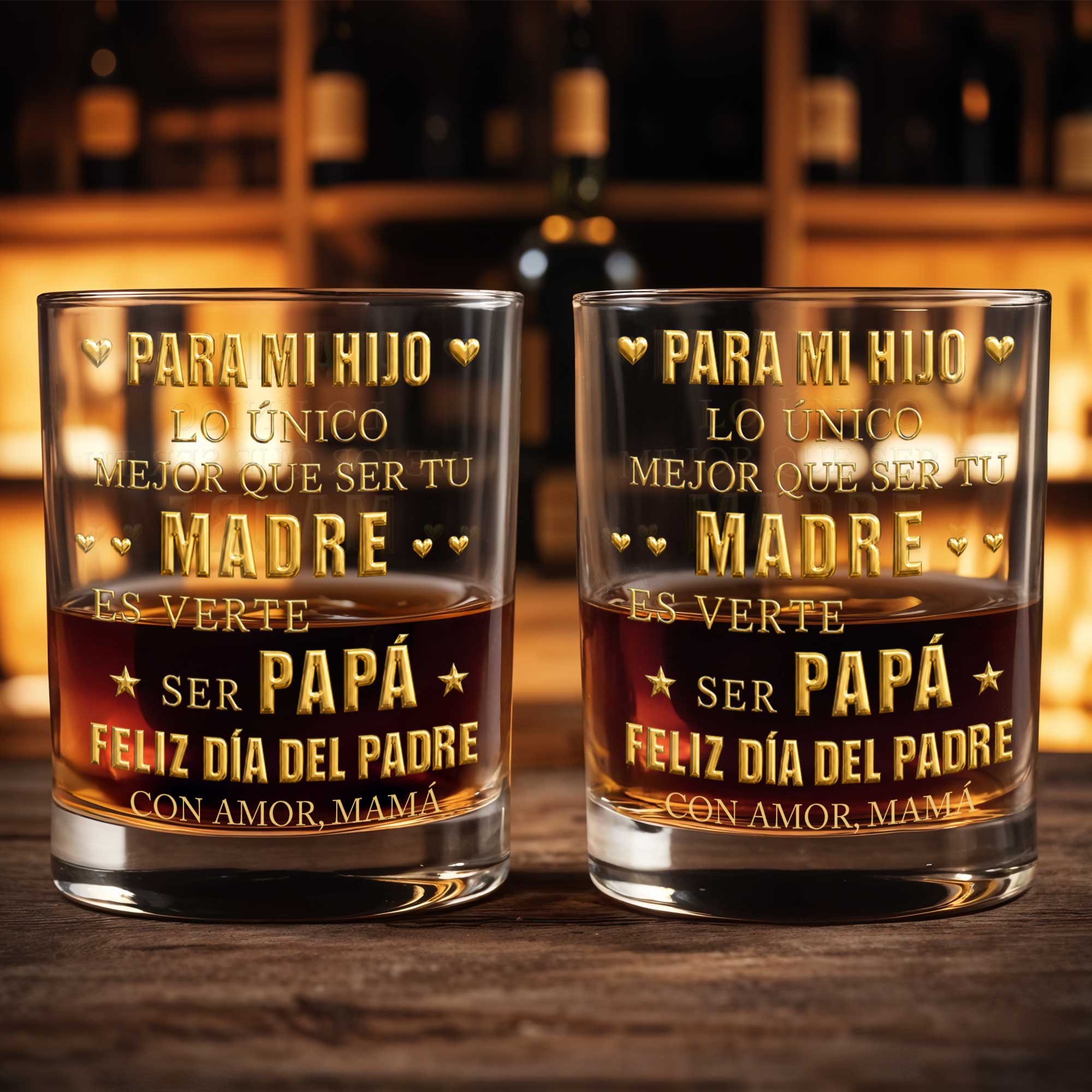 Personalized Custom Whiskey Glass for Son with Gold Hearts