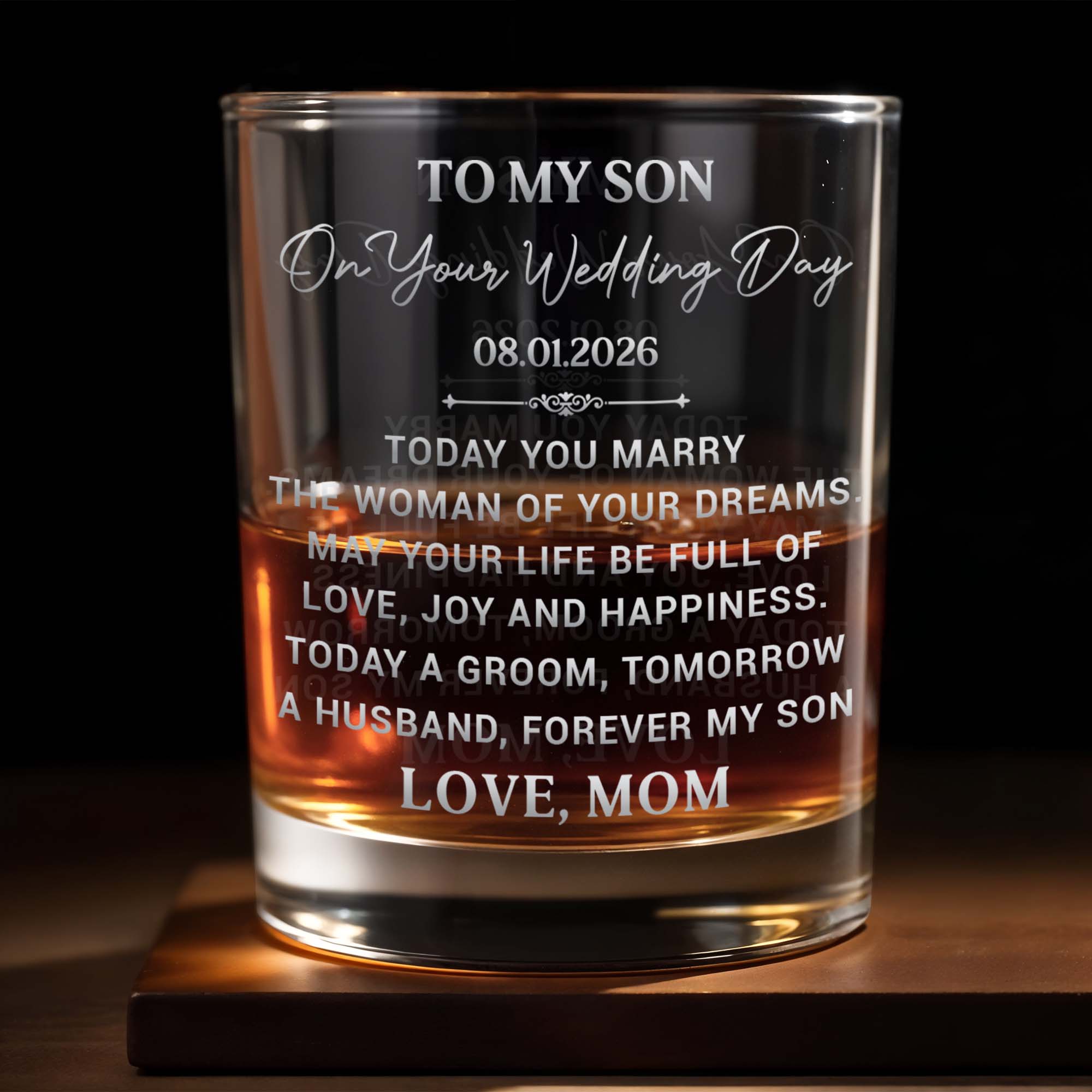 Personalized Whiskey Glass Custom Gift for Son on Wedding Day