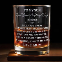 Load image into Gallery viewer, Personalized Whiskey Glass Custom Gift for Son on Wedding Day
