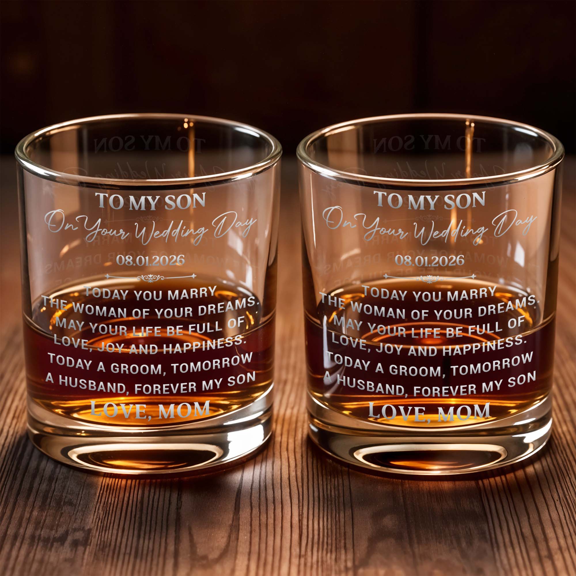 Personalized Whiskey Glass Custom Gift for Son on Wedding Day