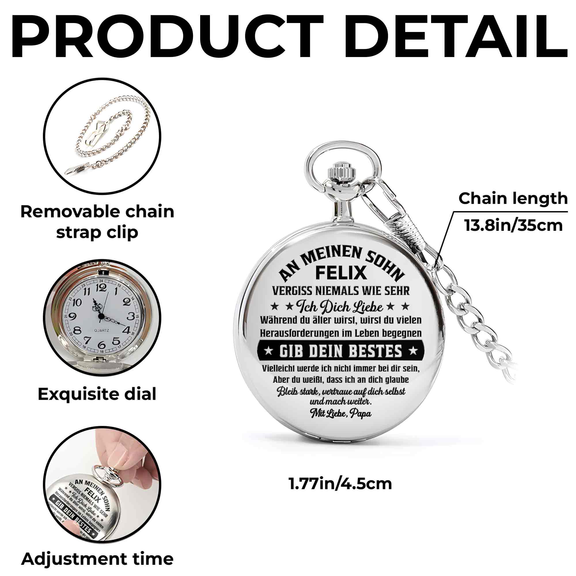 Personalized Silver Plated Pocket Watch Gift for Son - Engraved