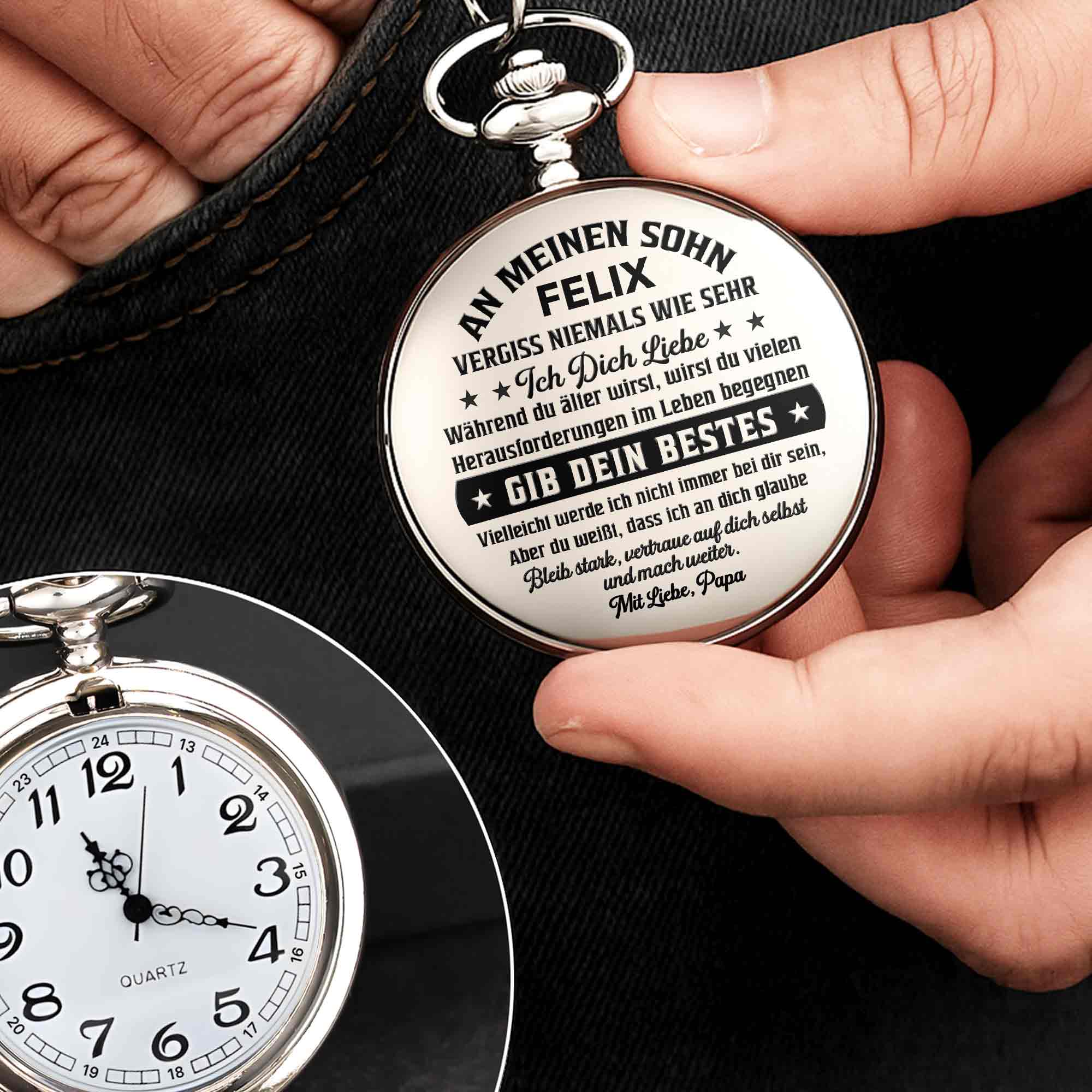 Personalized Silver Plated Pocket Watch Gift for Son - Engraved