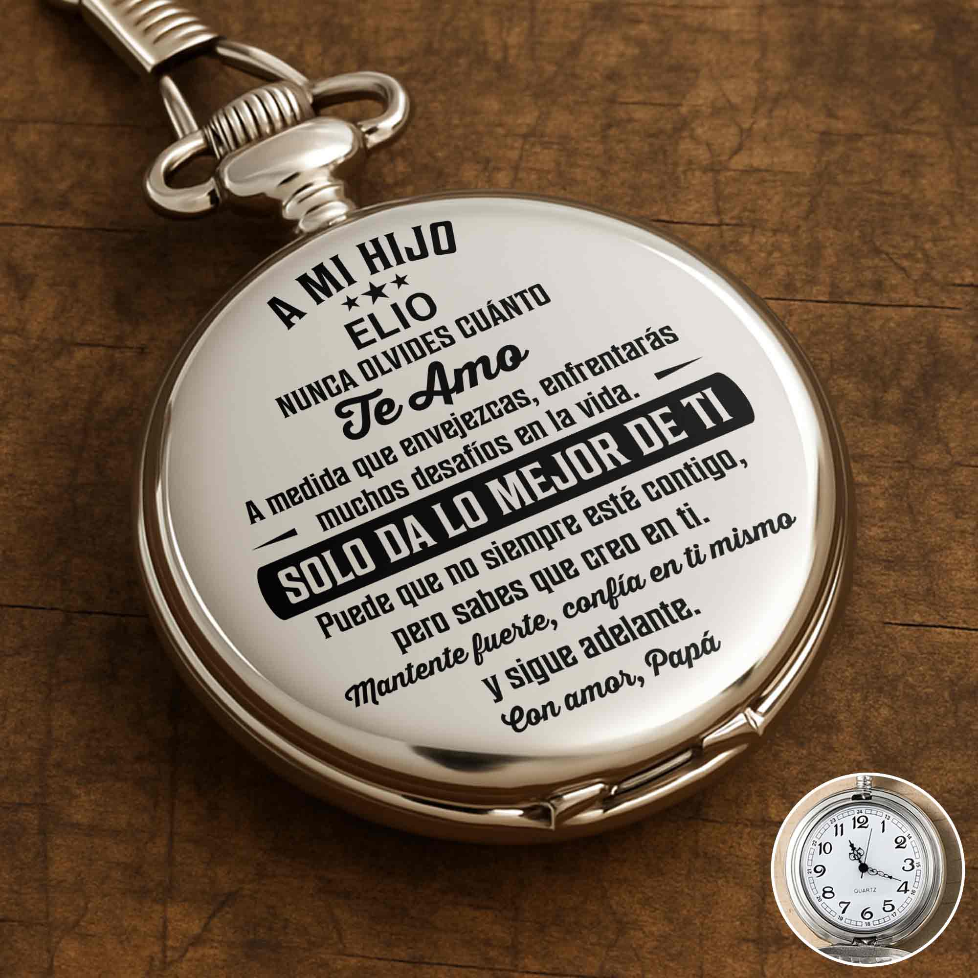 Personalized Silver-Plated Pocket Watch Custom Gift for Son
