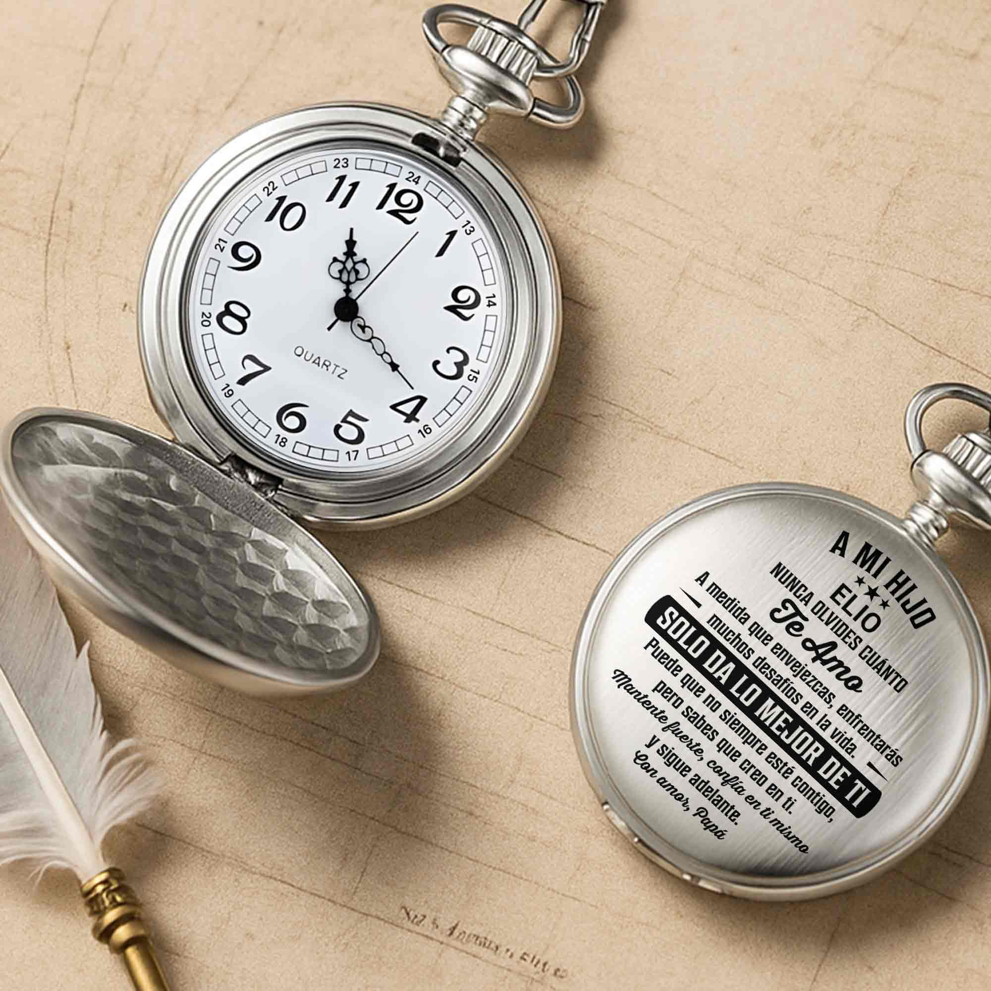 Personalized Silver-Plated Pocket Watch Custom Gift for Son