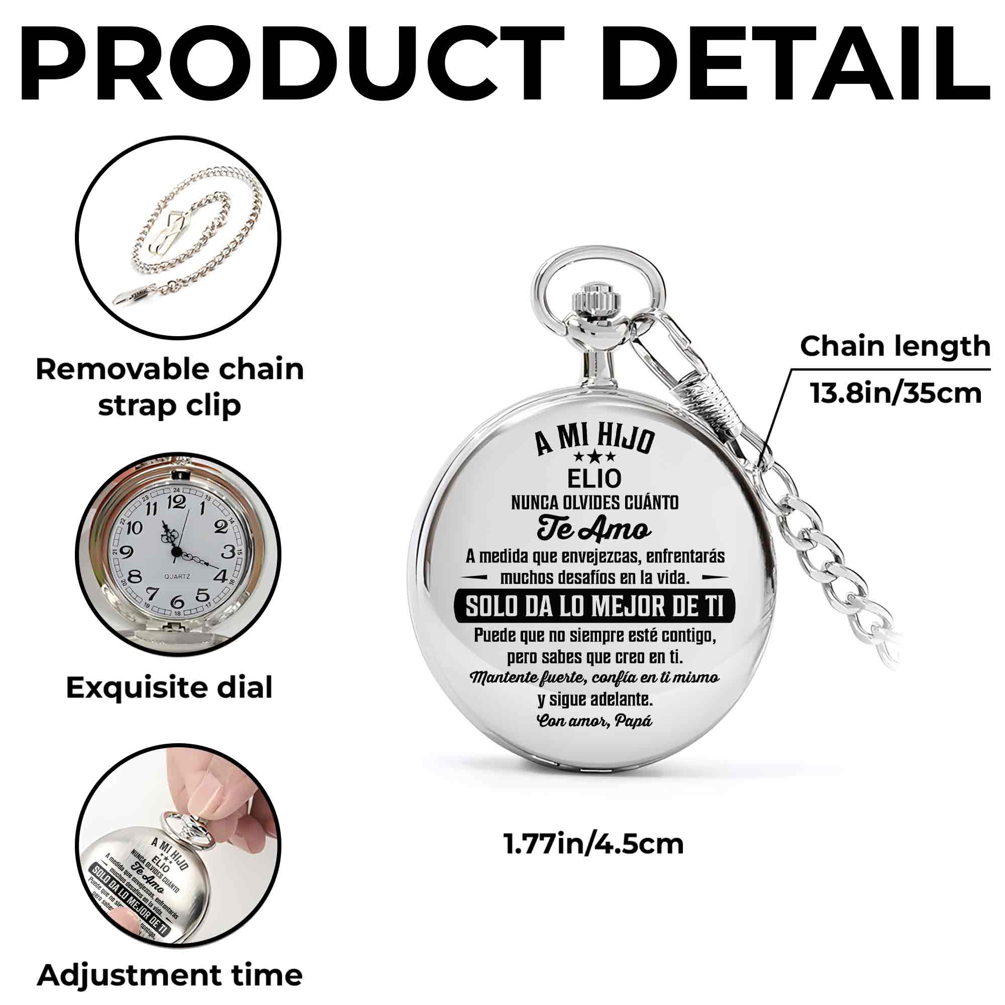 Personalized Silver-Plated Pocket Watch Custom Gift for Son