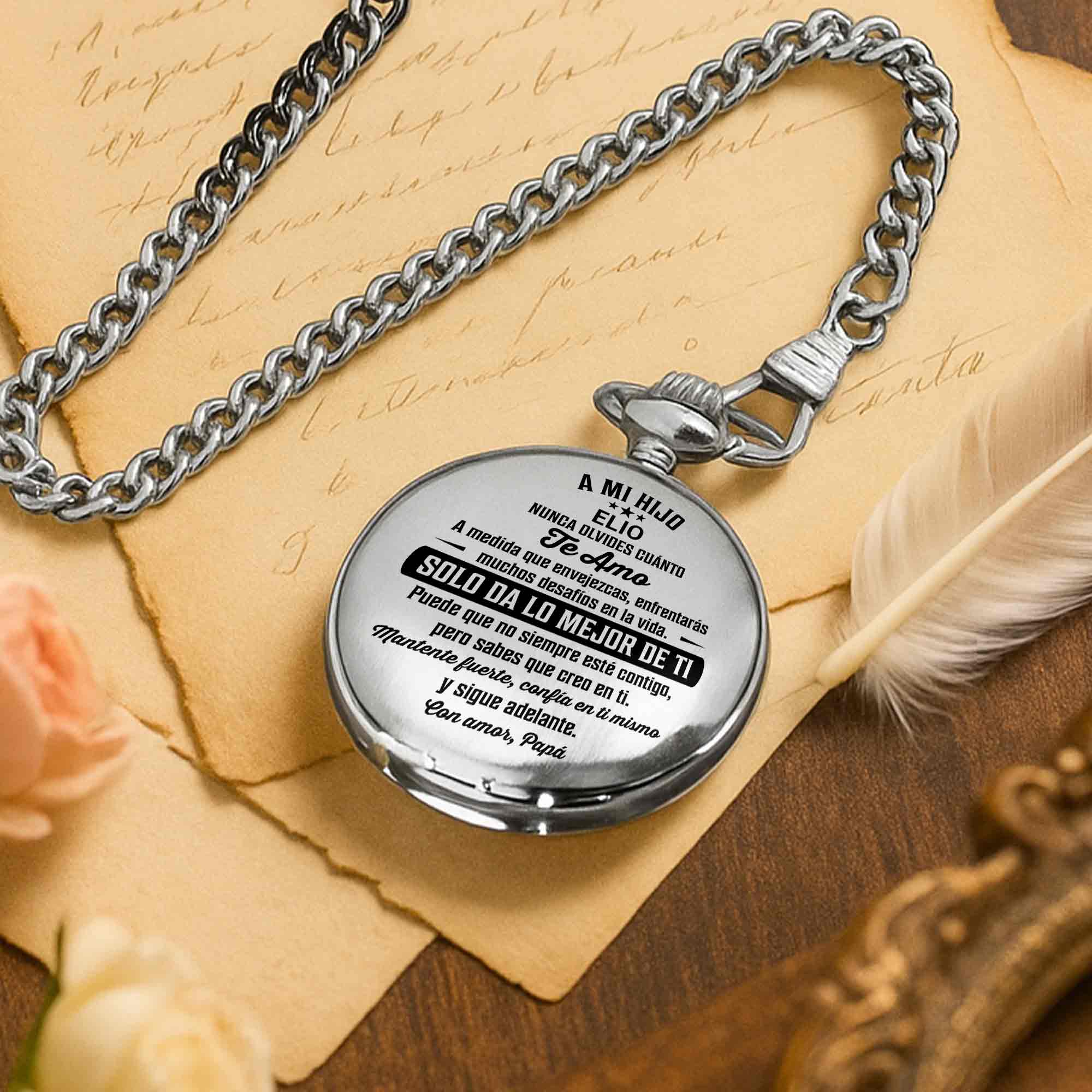 Personalized Silver-Plated Pocket Watch Custom Gift for Son