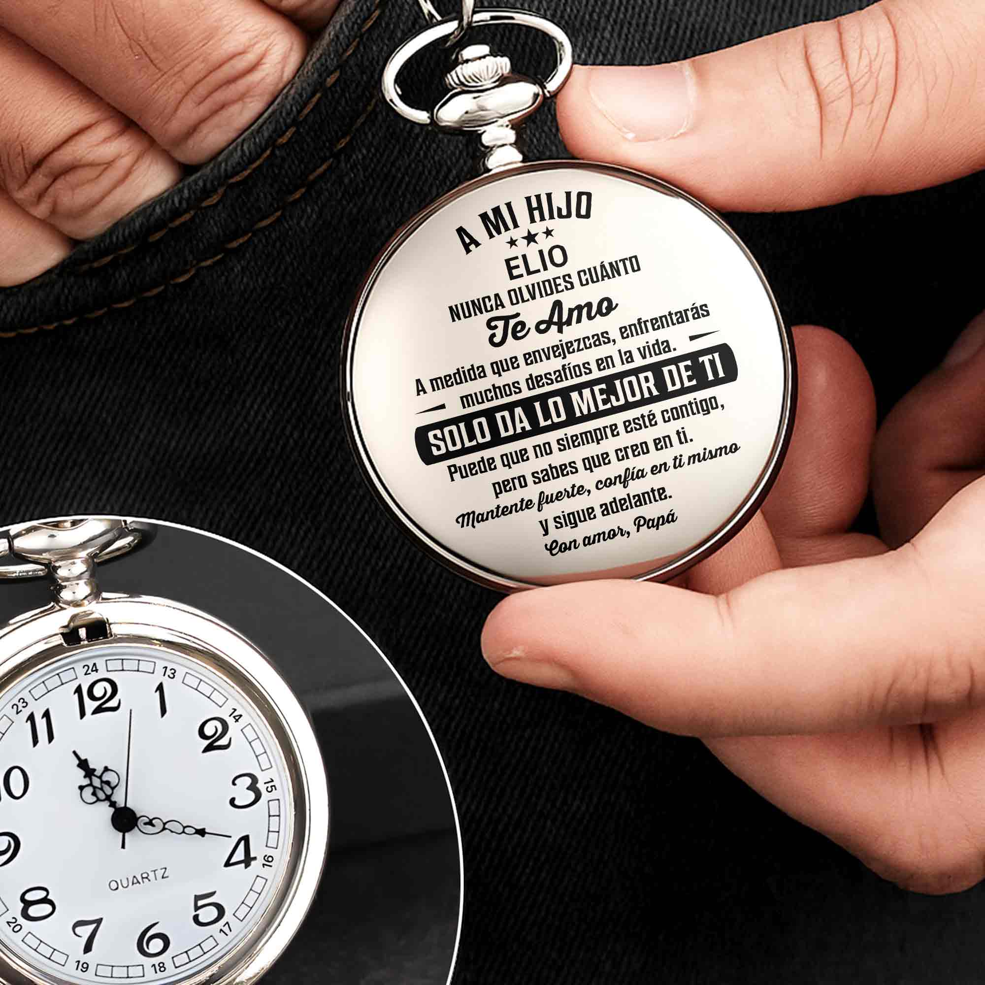 Personalized Silver-Plated Pocket Watch Custom Gift for Son