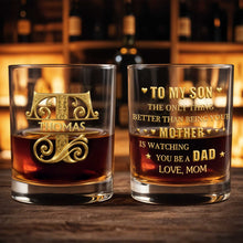 Load image into Gallery viewer, Personalized Custom Whiskey Glass Gift for Son - 3D Gold Monogram
