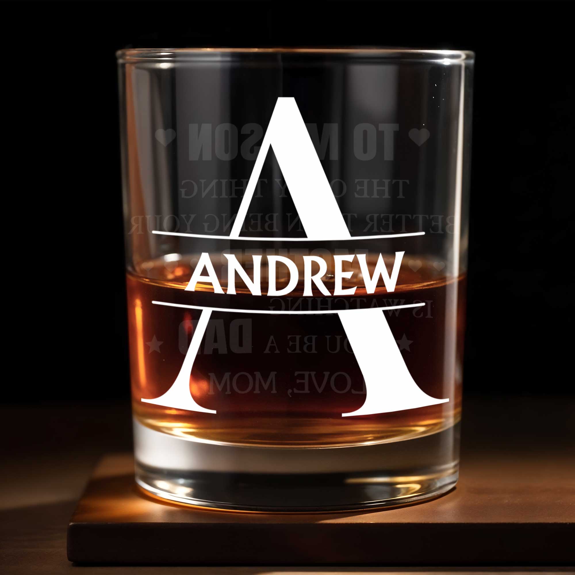 Personalized Custom Monogram Whiskey Glass Gift for Son