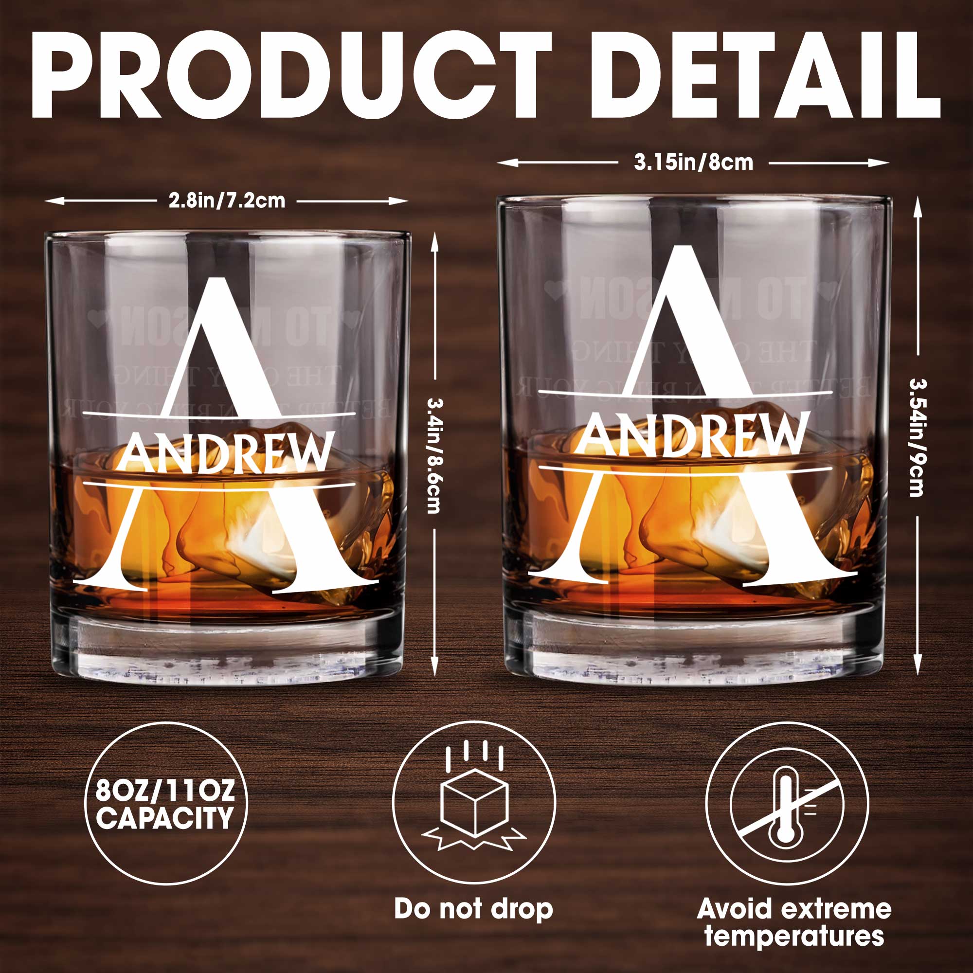 Personalized Custom Monogram Whiskey Glass Gift for Son