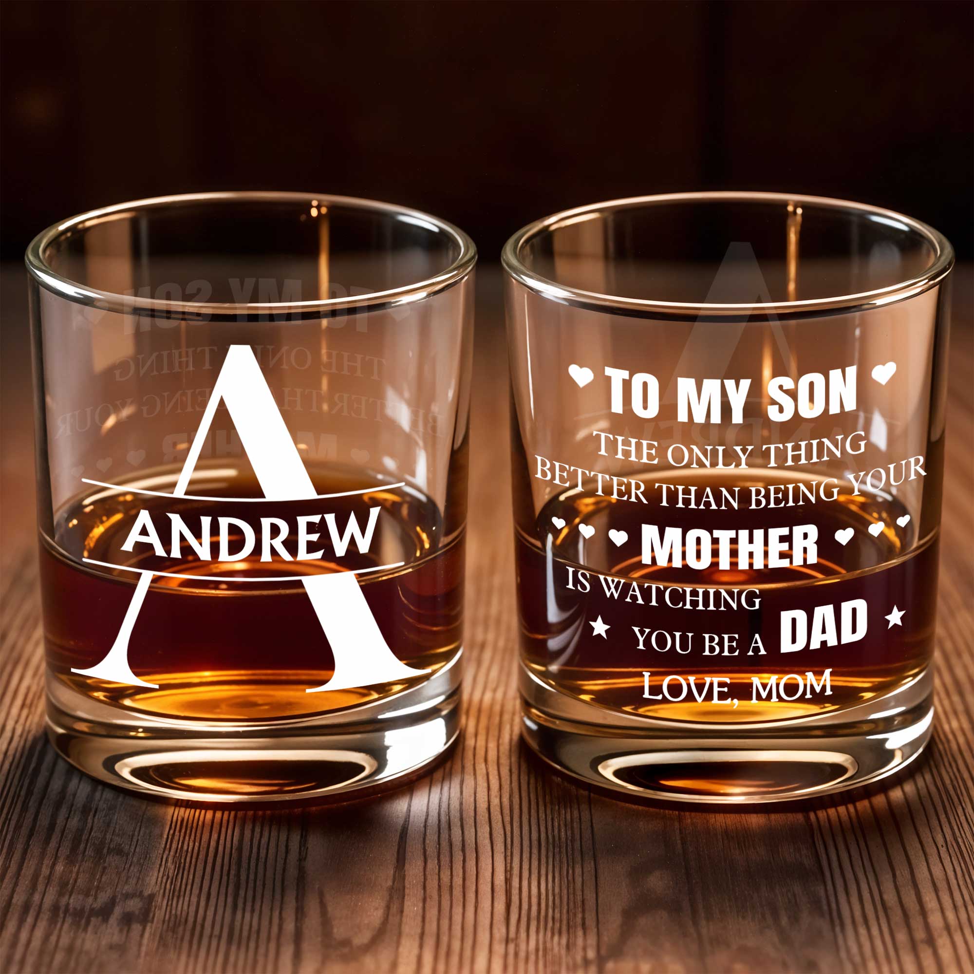 Personalized Custom Monogram Whiskey Glass Gift for Son
