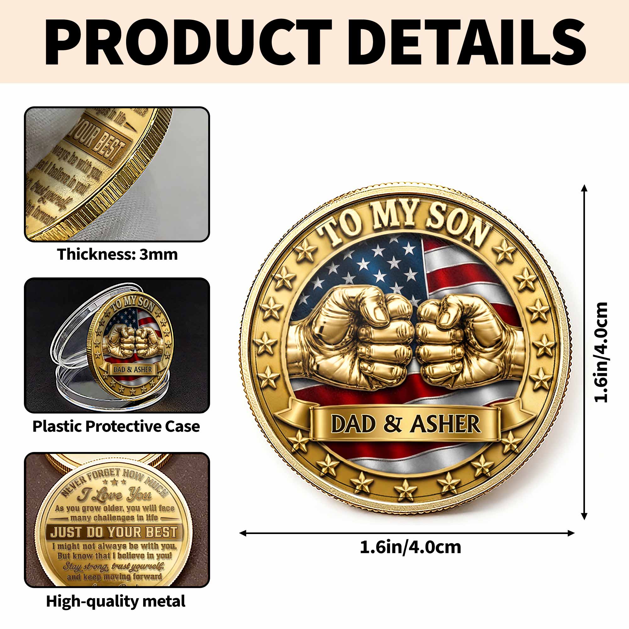 Custom Commemorative Coin Gift for Son - USA Flag Keepsake