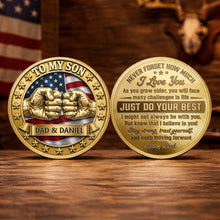 Load image into Gallery viewer, Custom Commemorative Coin Gift for Son - USA Flag Keepsake
