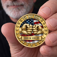 Load image into Gallery viewer, Custom Commemorative Coin Gift for Son - USA Flag Keepsake
