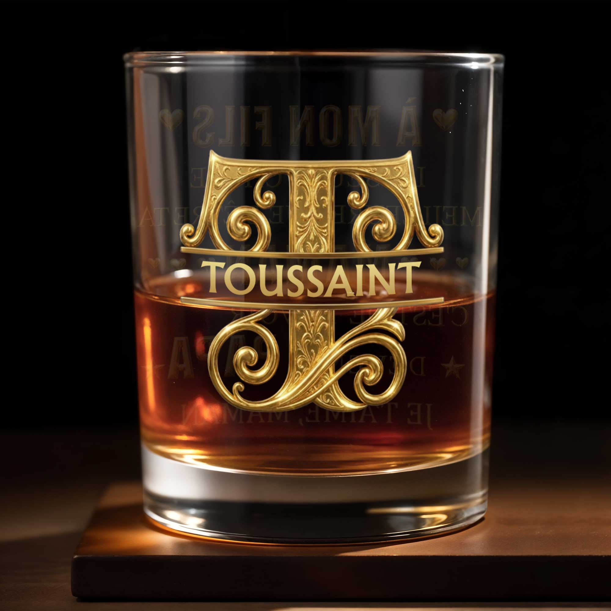 Personalized Custom Whiskey Glass with 3D Golden Initial for Son