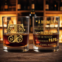 Load image into Gallery viewer, Personalized Custom Whiskey Glass with 3D Golden Initial for Son
