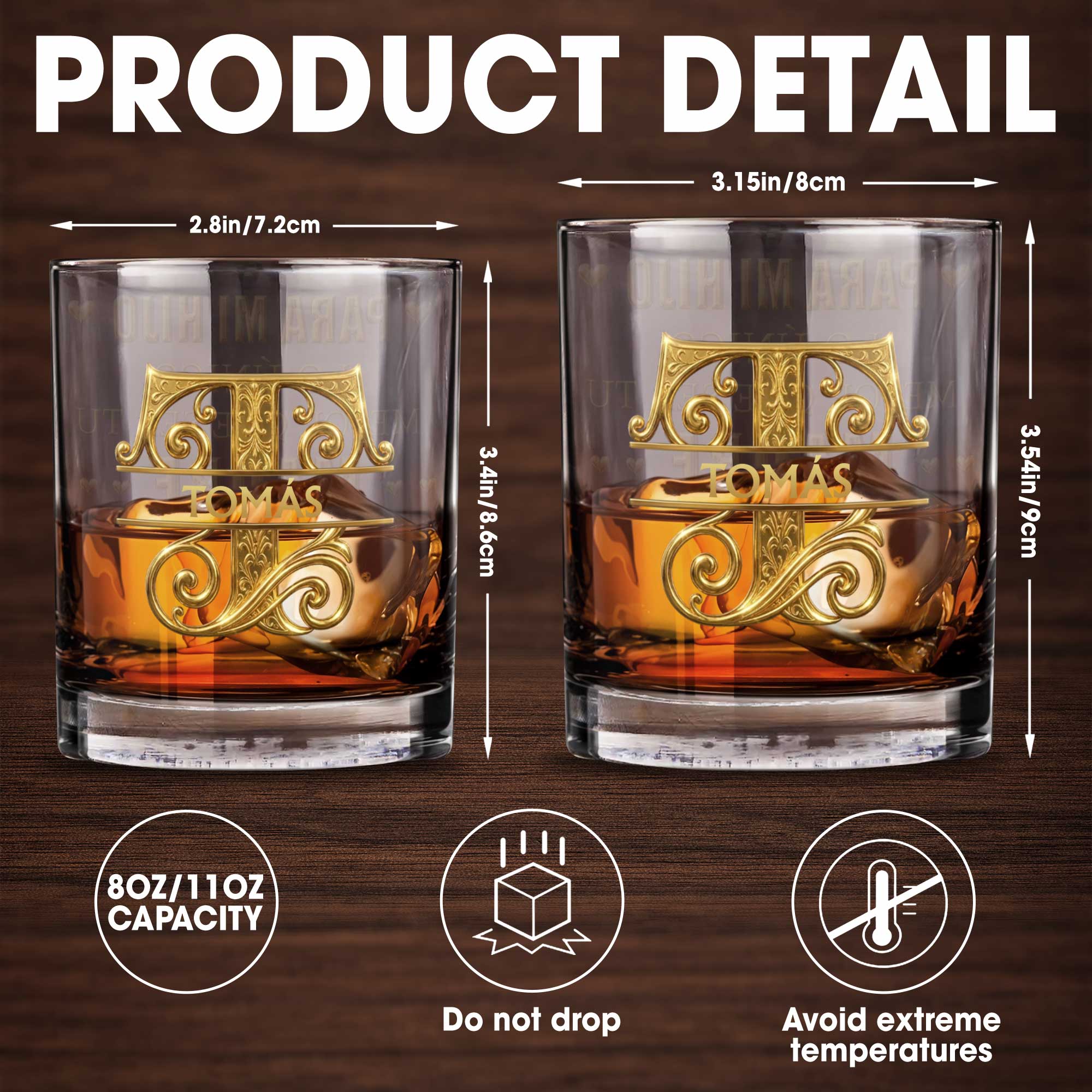 Personalized Monogram Whiskey Glass Custom Name Gift for Dad