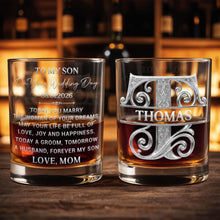 Load image into Gallery viewer, Personalized Engraved Whiskey Glass Custom Gift for Son Wedding Day
