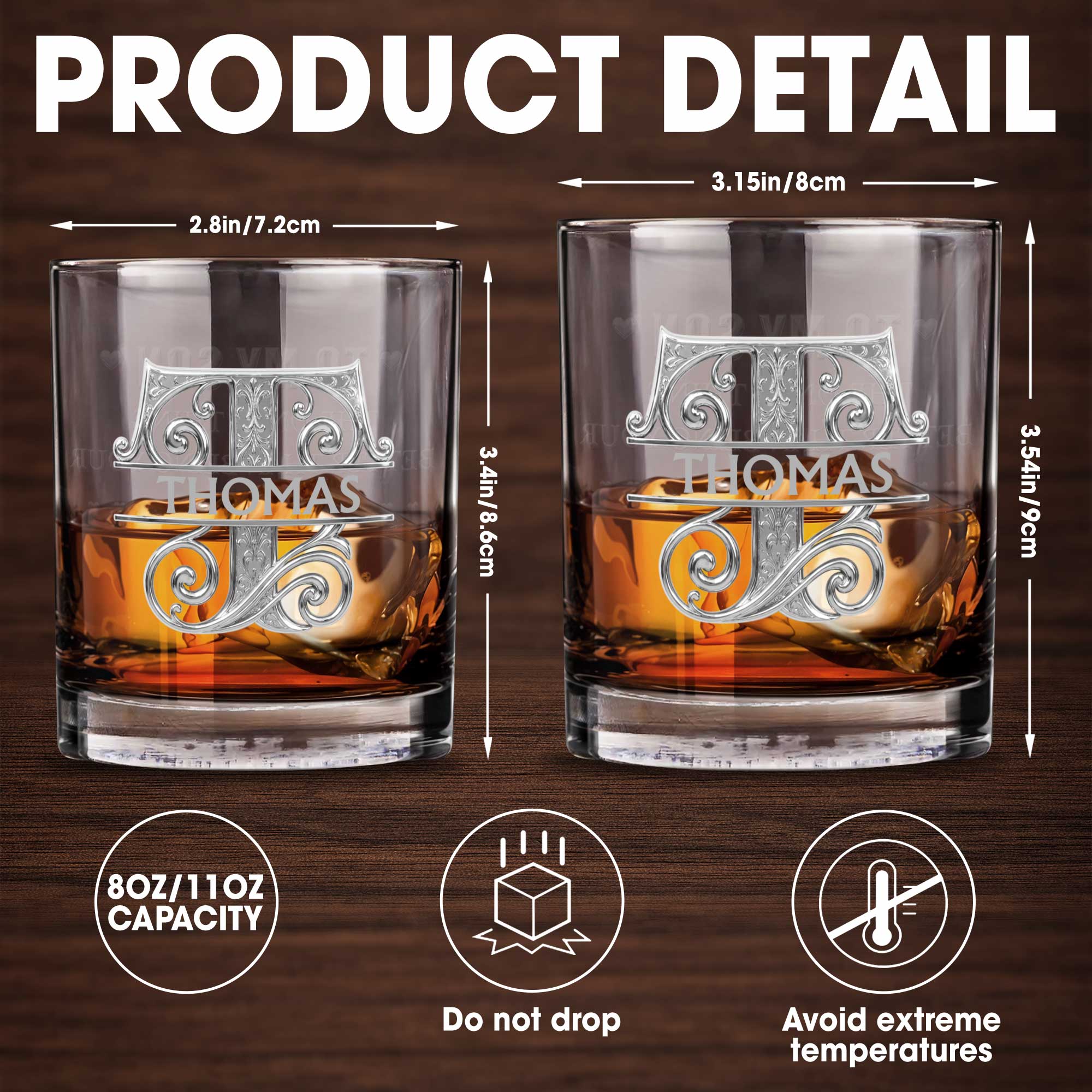 Personalized Whiskey Glass with Custom Initial Monogram Gift for Dad