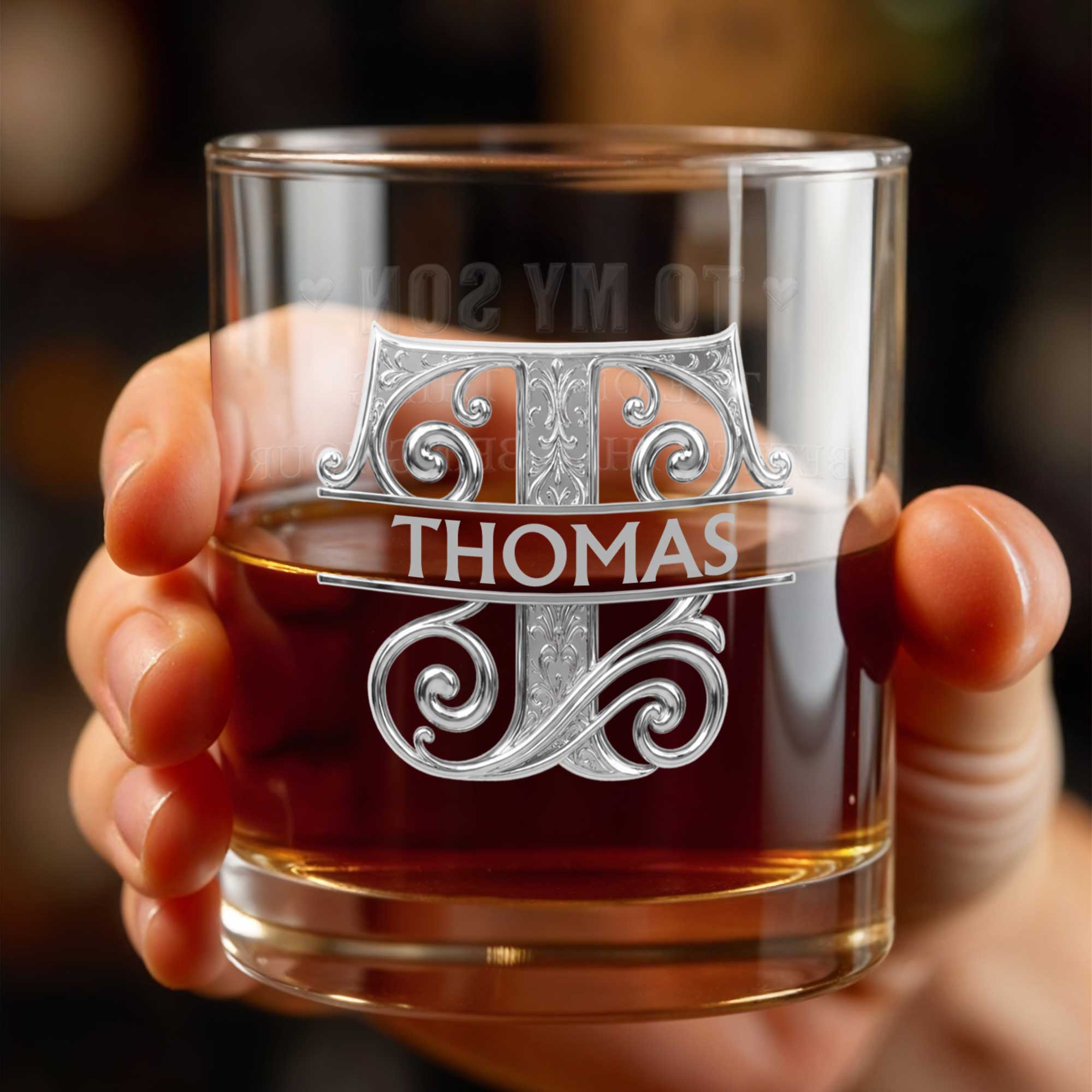 Personalized Whiskey Glass with Custom Initial Monogram Gift for Dad