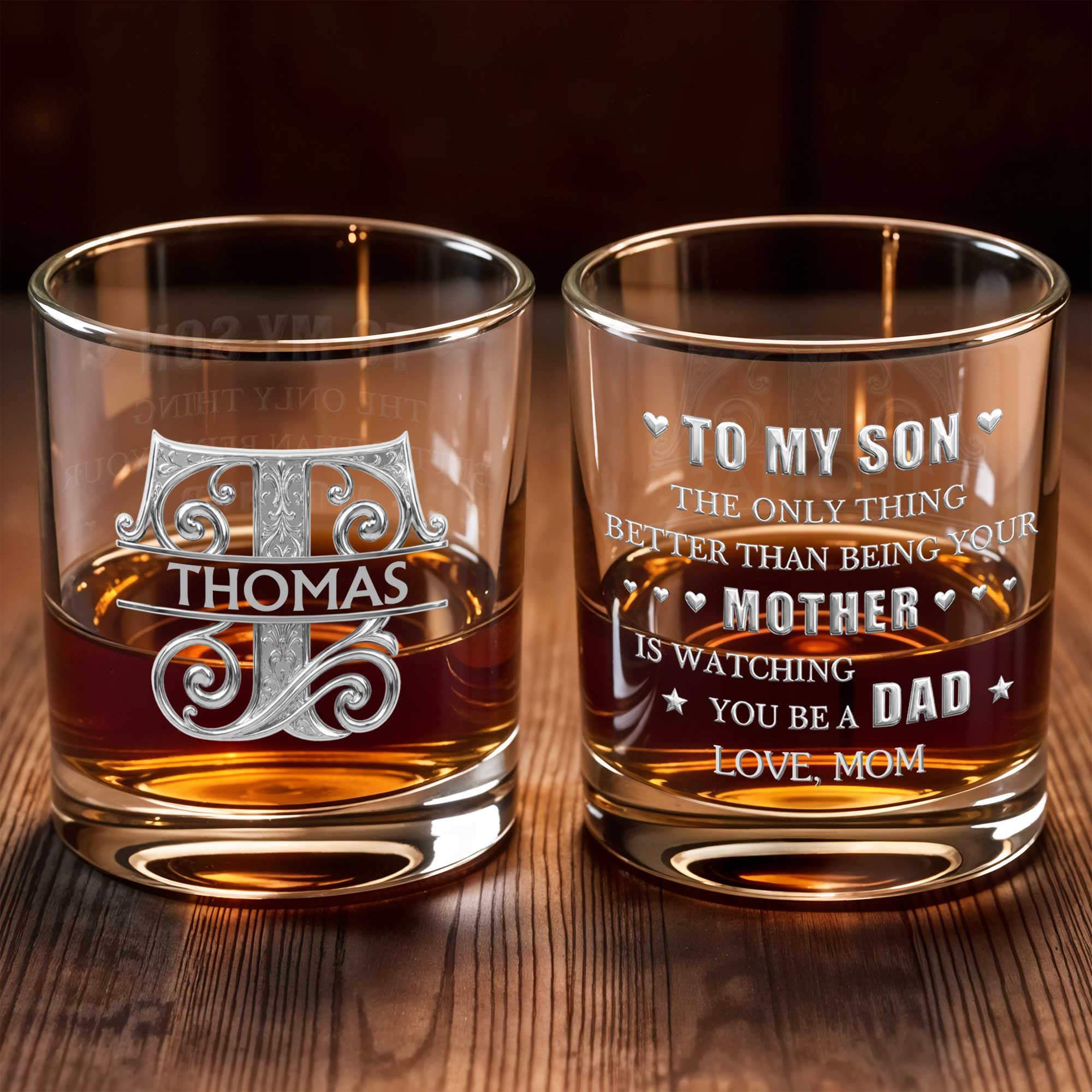 Personalized Whiskey Glass with Custom Initial Monogram Gift for Dad