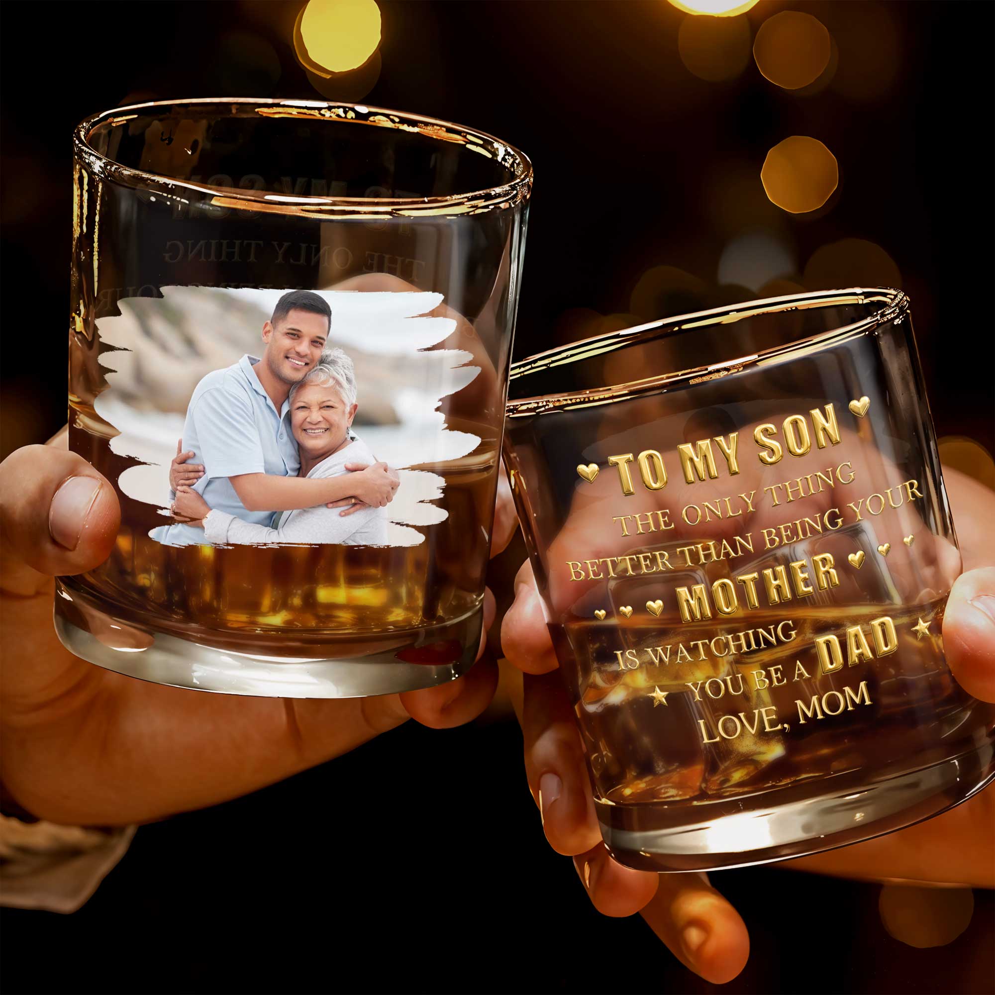 Personalized Custom Photo Whiskey Glass Gift for Son
