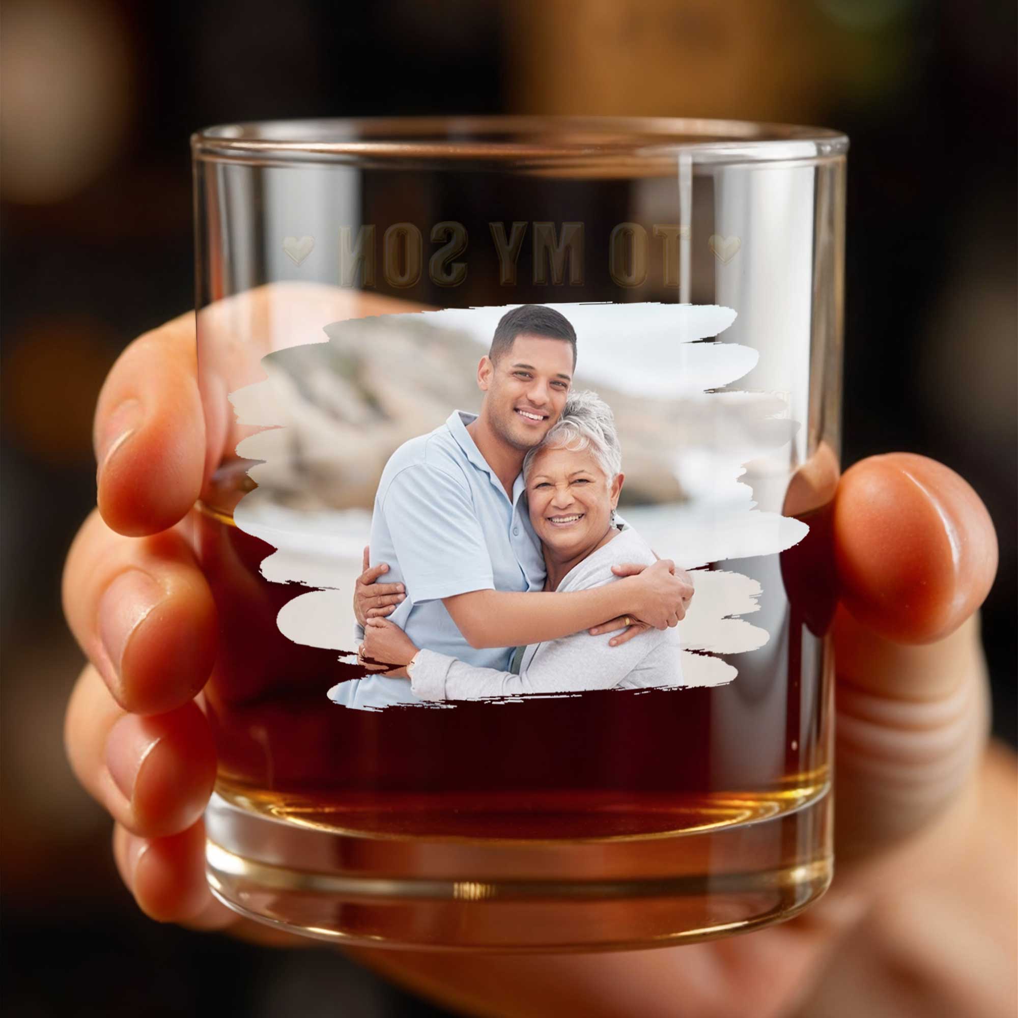 Personalized Custom Photo Whiskey Glass Gift for Son