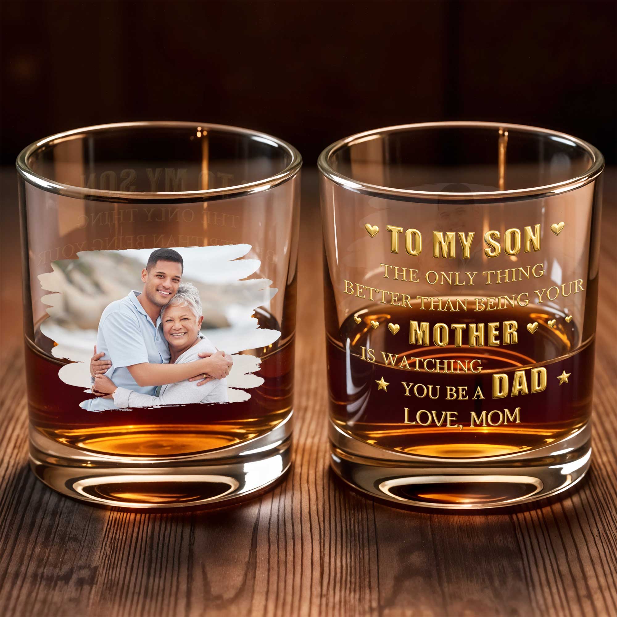 Personalized Custom Photo Whiskey Glass Gift for Son