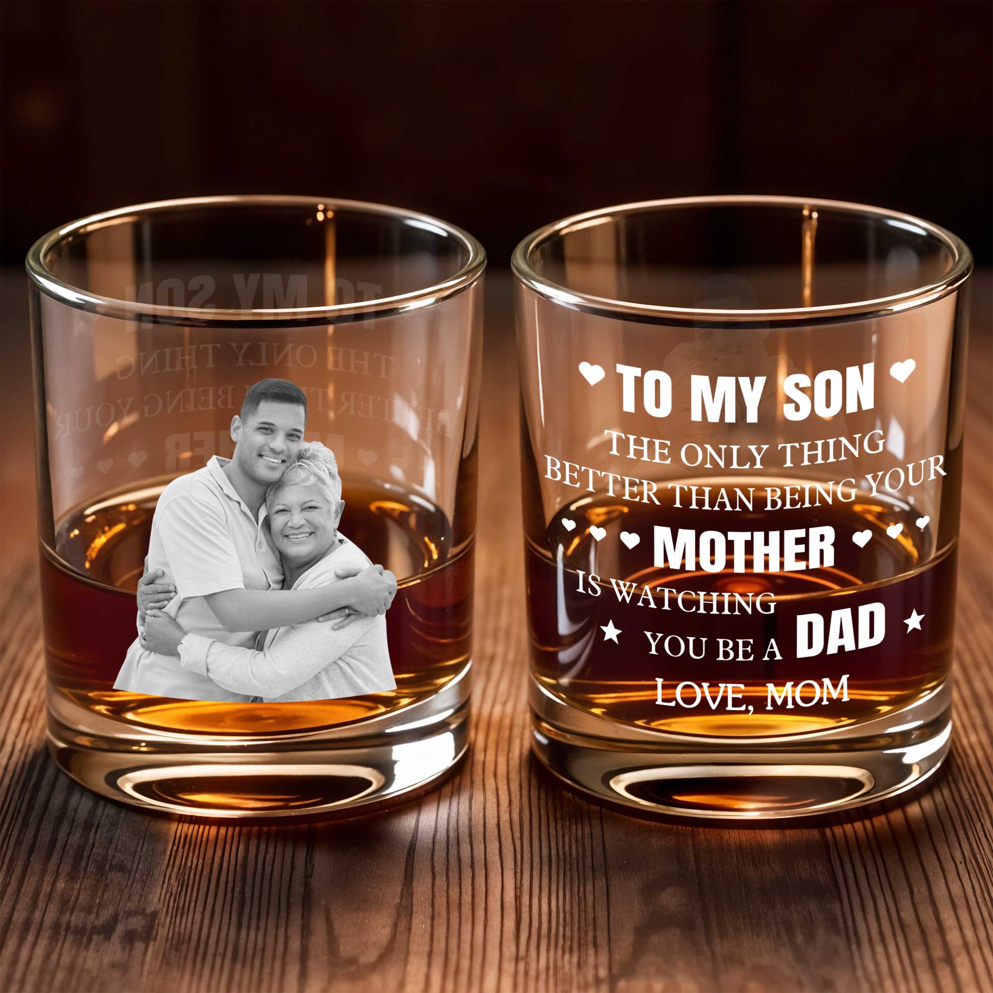 Personalized Custom Whiskey Glass Photo Gift for Son