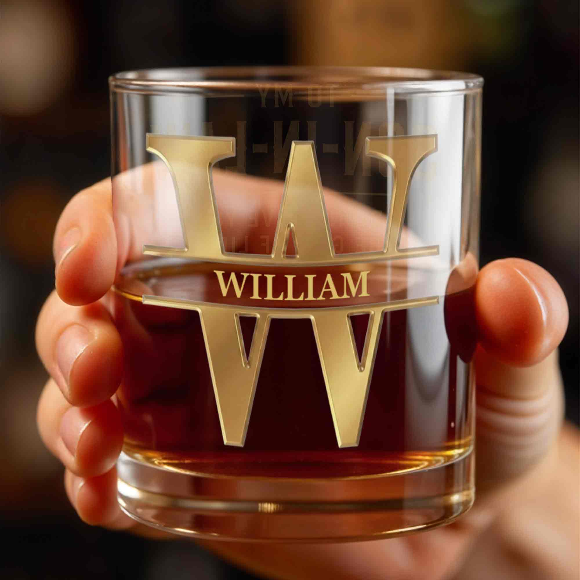 Personalized Whiskey Glass with Monogram for Son Custom Gift