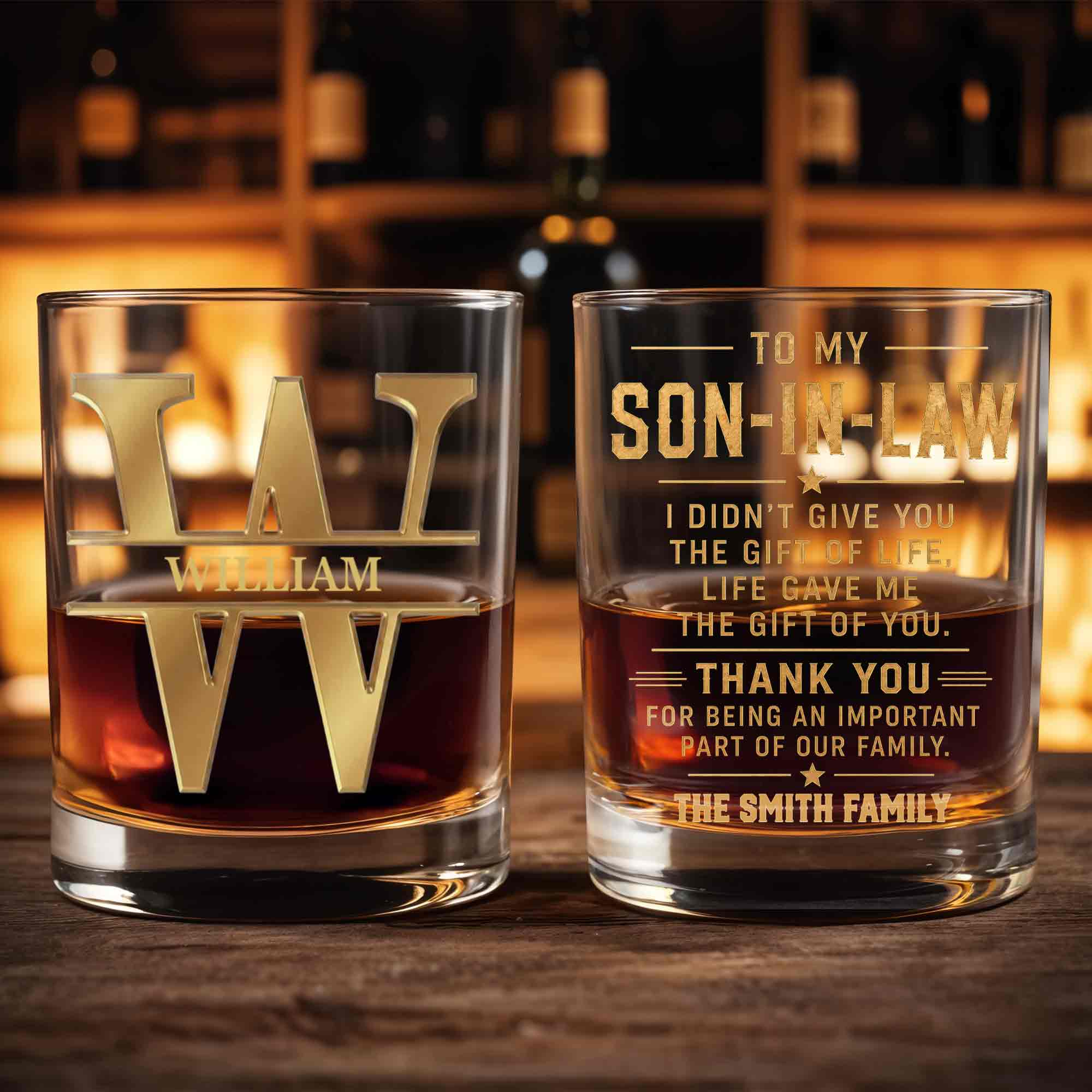 Personalized Whiskey Glass with Monogram for Son Custom Gift