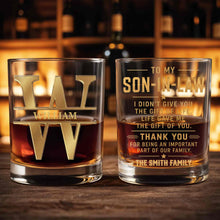 Load image into Gallery viewer, Personalized Whiskey Glass with Monogram for Son Custom Gift
