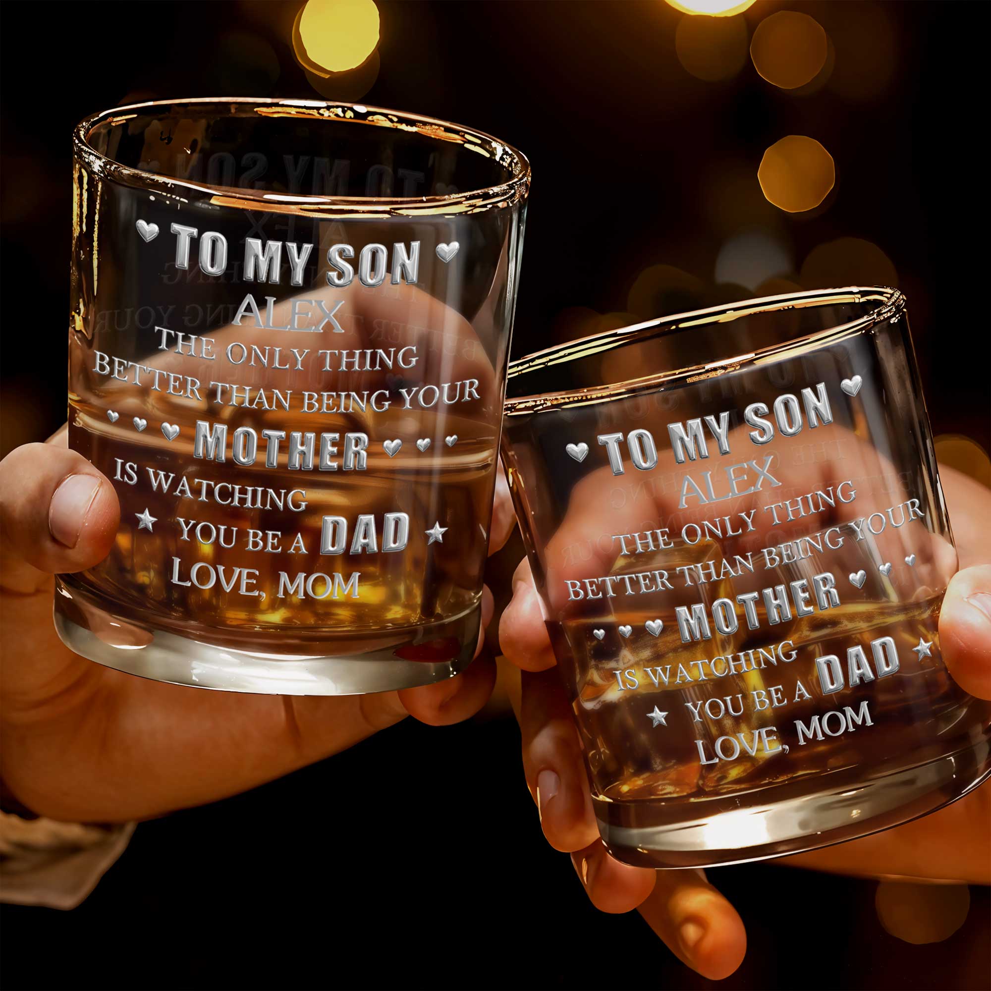 Personalized Custom Whiskey Glass for Son with Hearts Gift