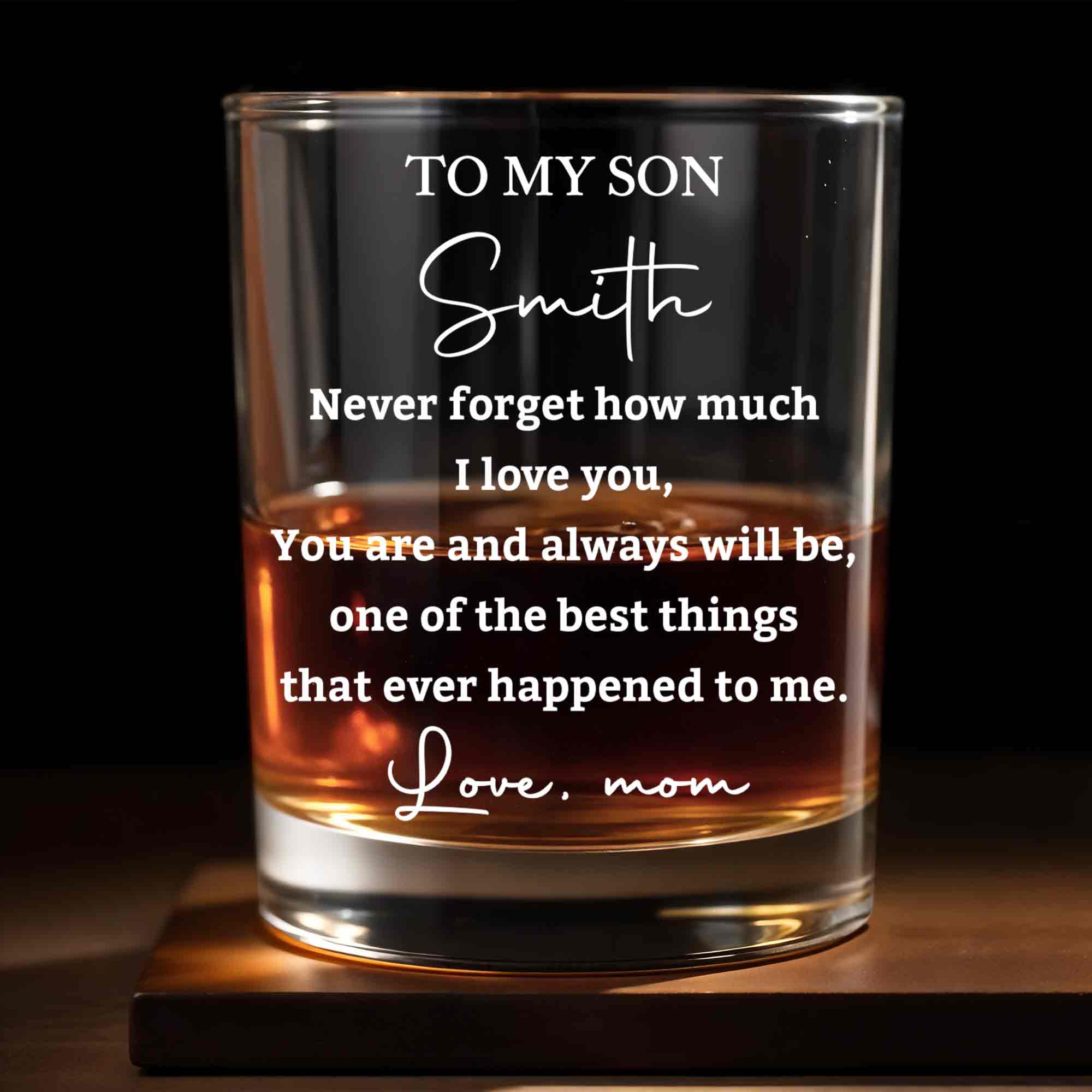 Personalized Custom Whiskey Glass Gift for Son - Heart Design
