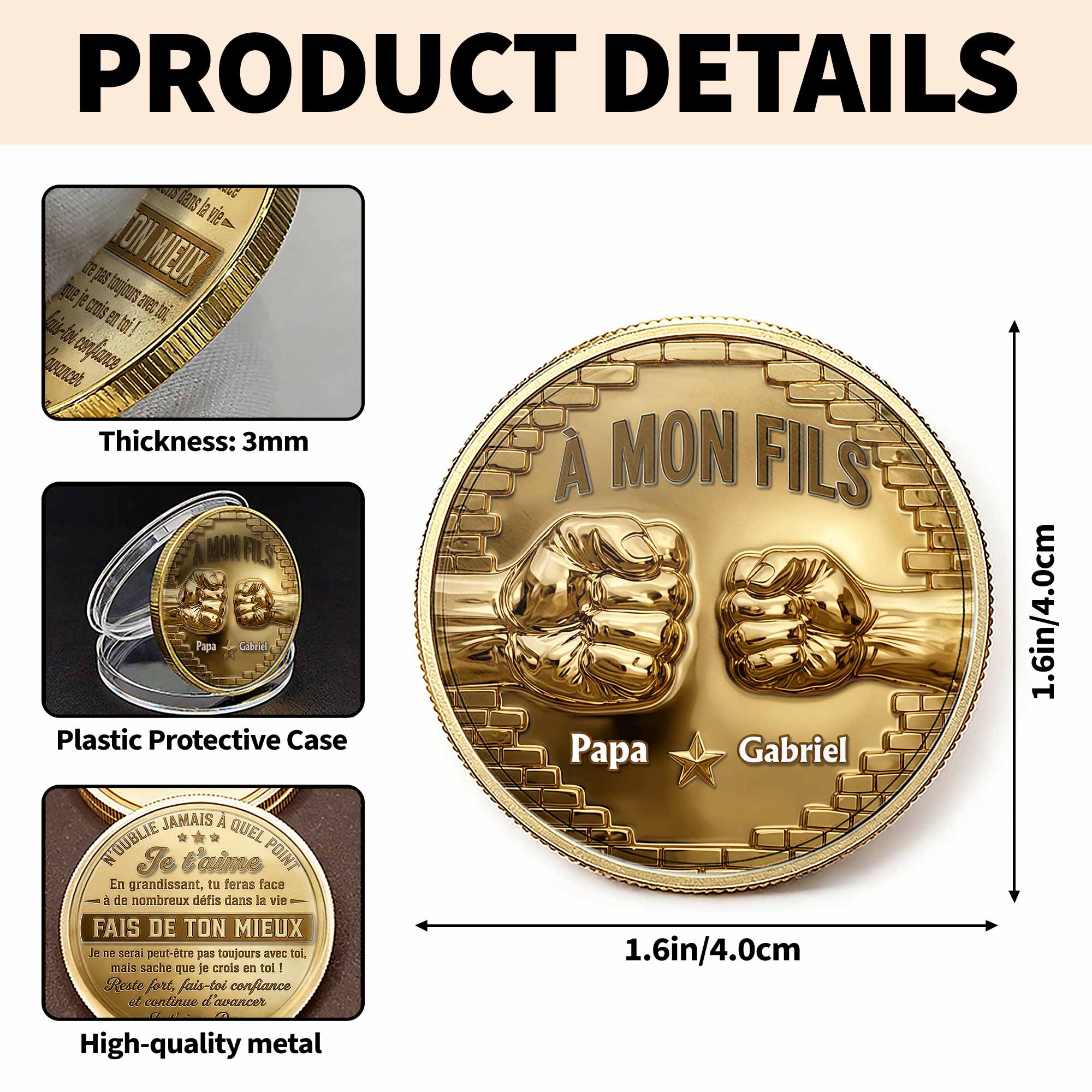 Custom 3D Gold Effect Commemorative Coin for Son Gift