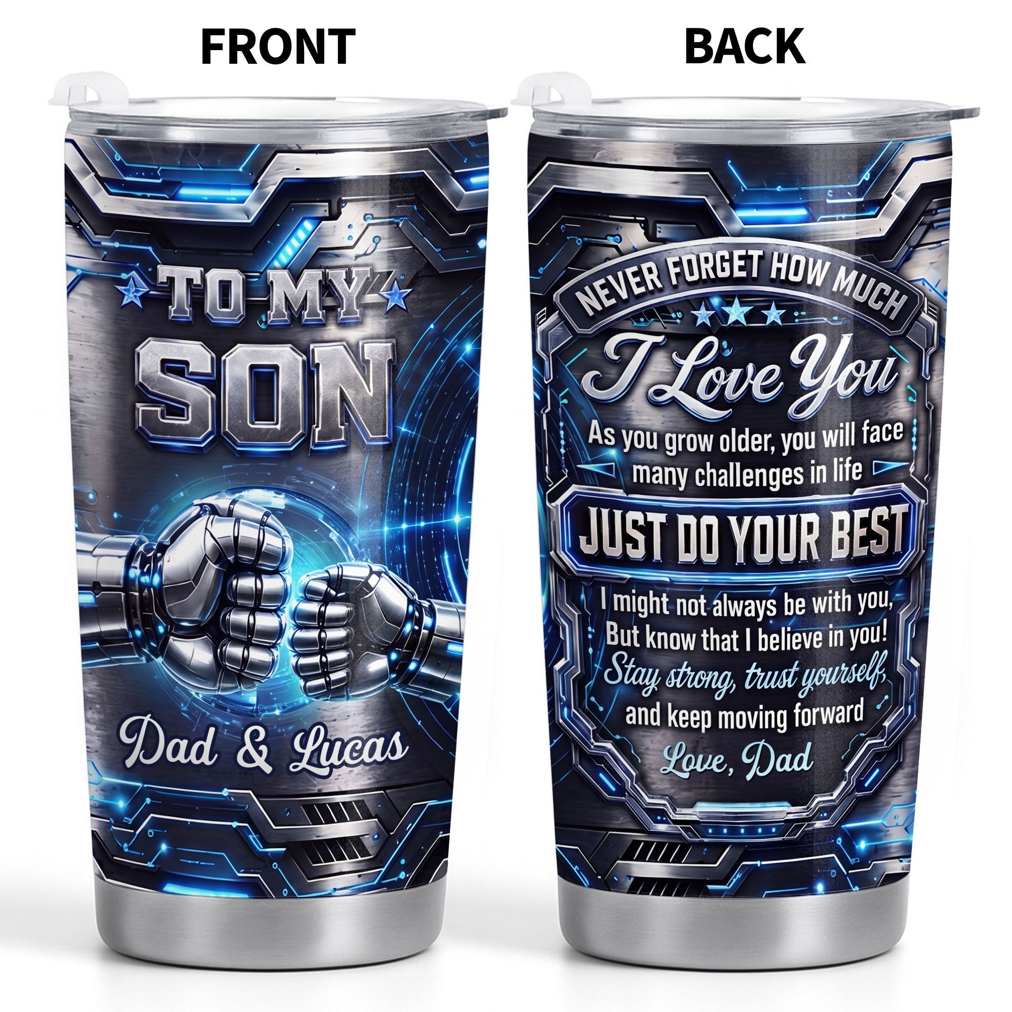 Personalized 20oz Stainless Steel Tumbler Custom Gift for Son