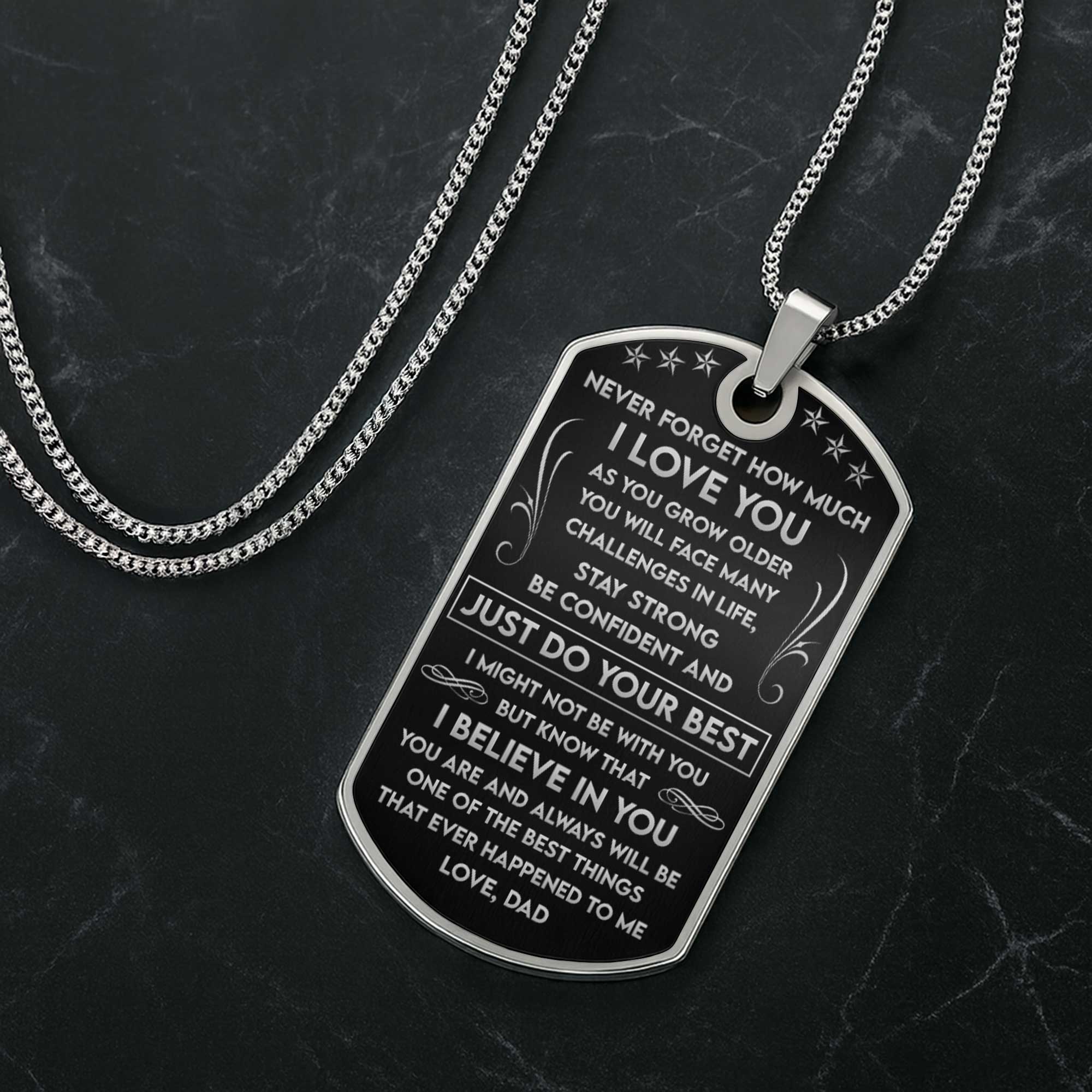 Personalized Stainless Steel Dog Tag Necklace Gift for Son
