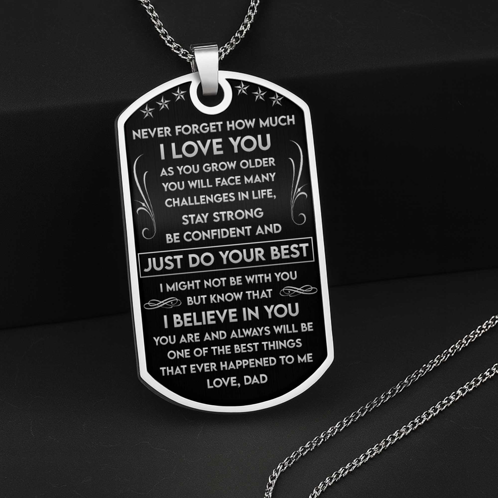 Personalized Stainless Steel Dog Tag Necklace Gift for Son