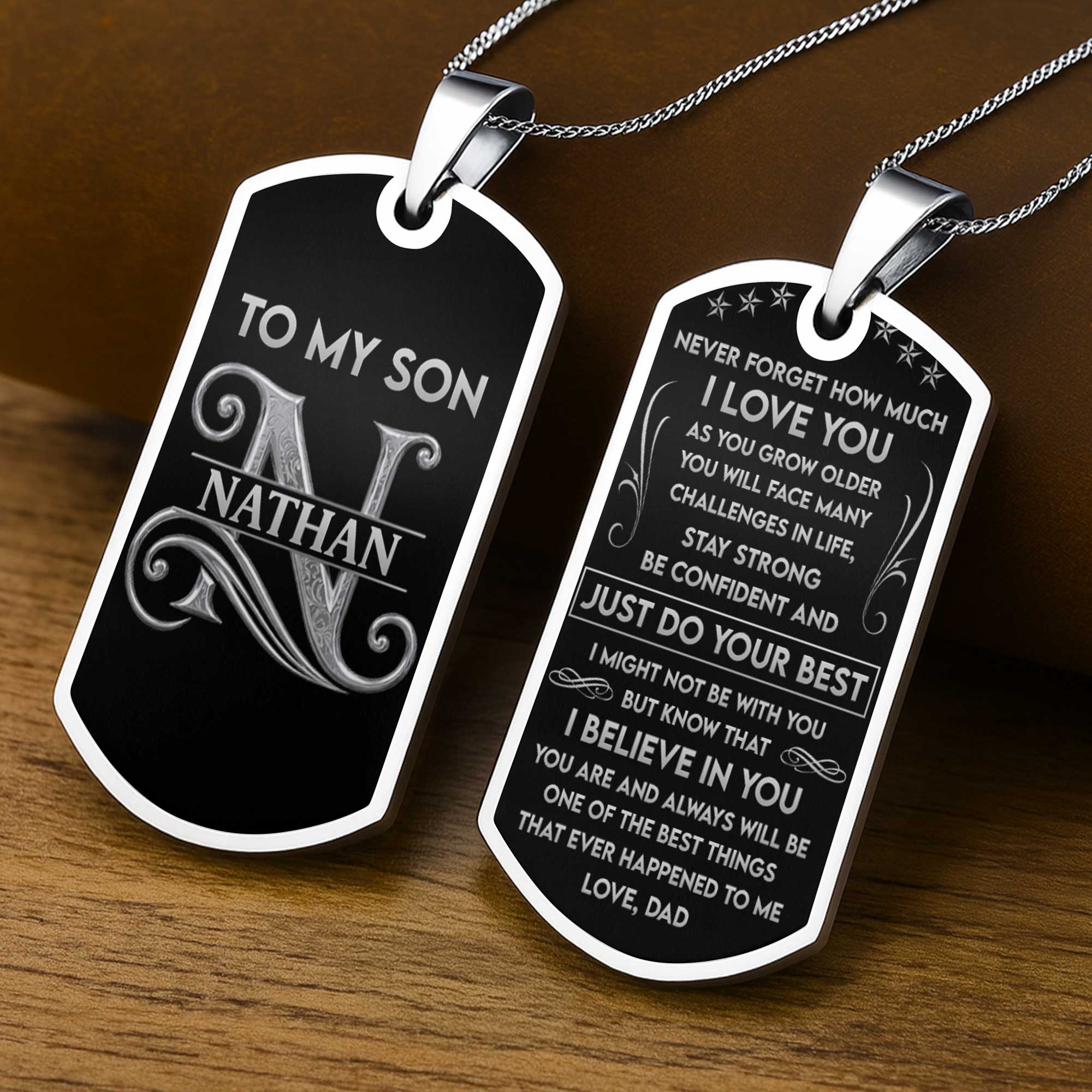 Personalized Stainless Steel Dog Tag Necklace Gift for Son