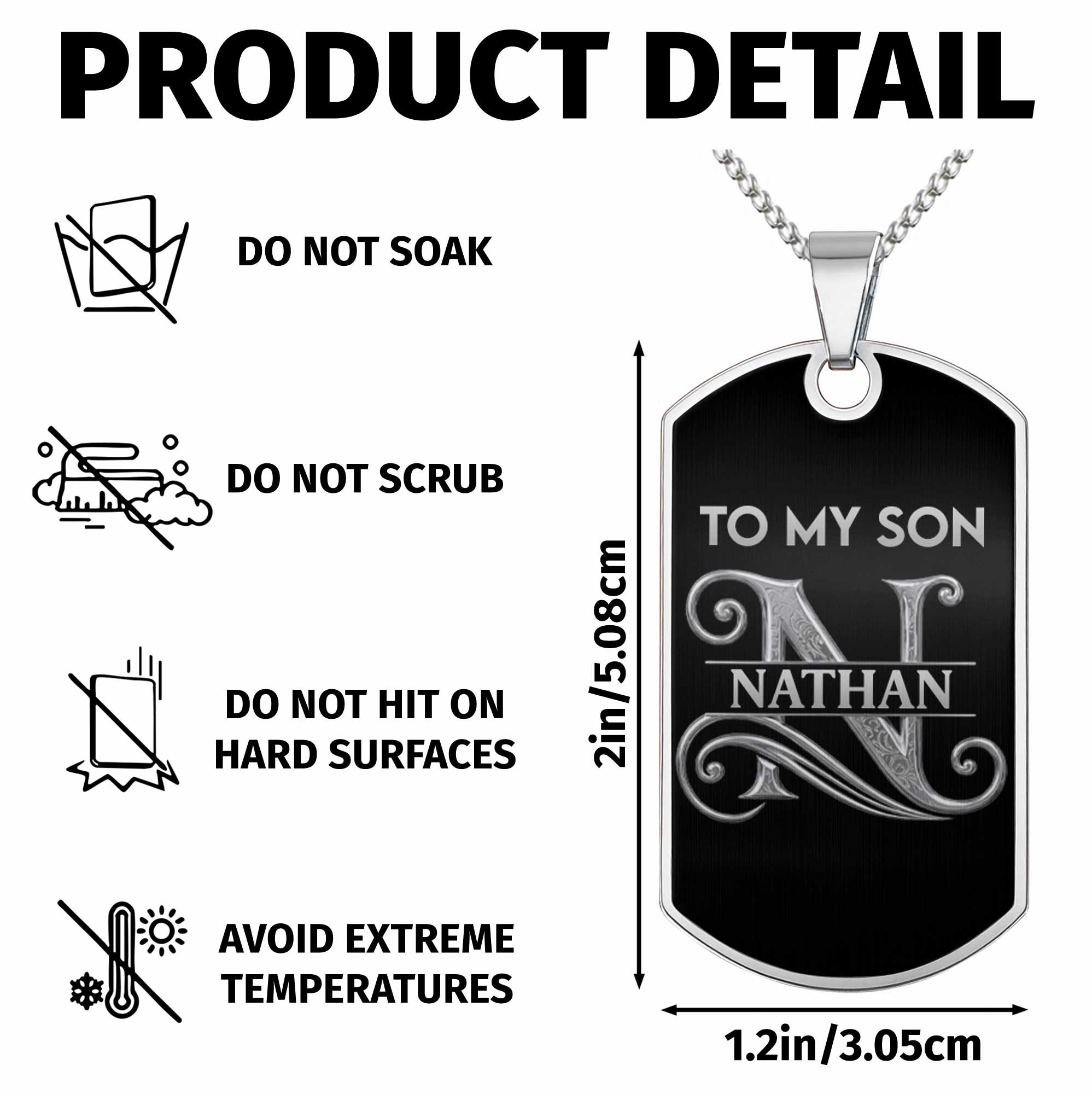 Personalized Stainless Steel Dog Tag Necklace Gift for Son