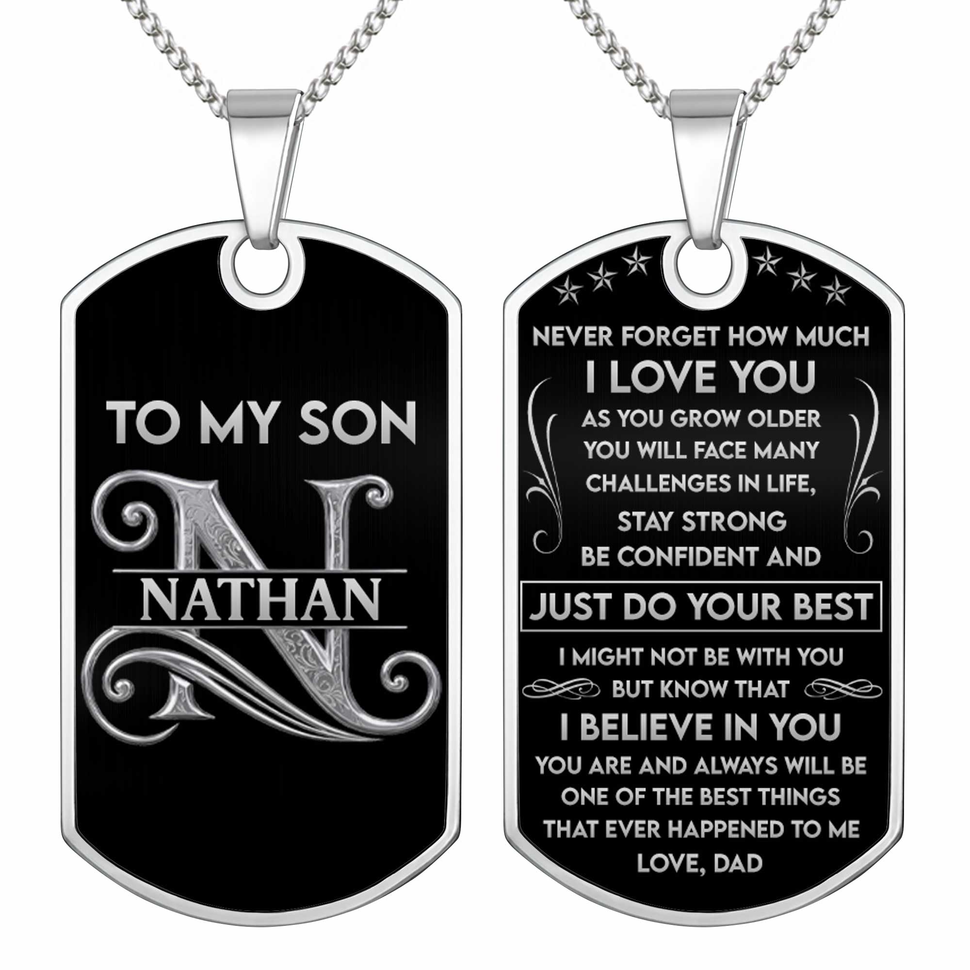 Personalized Stainless Steel Dog Tag Necklace Gift for Son