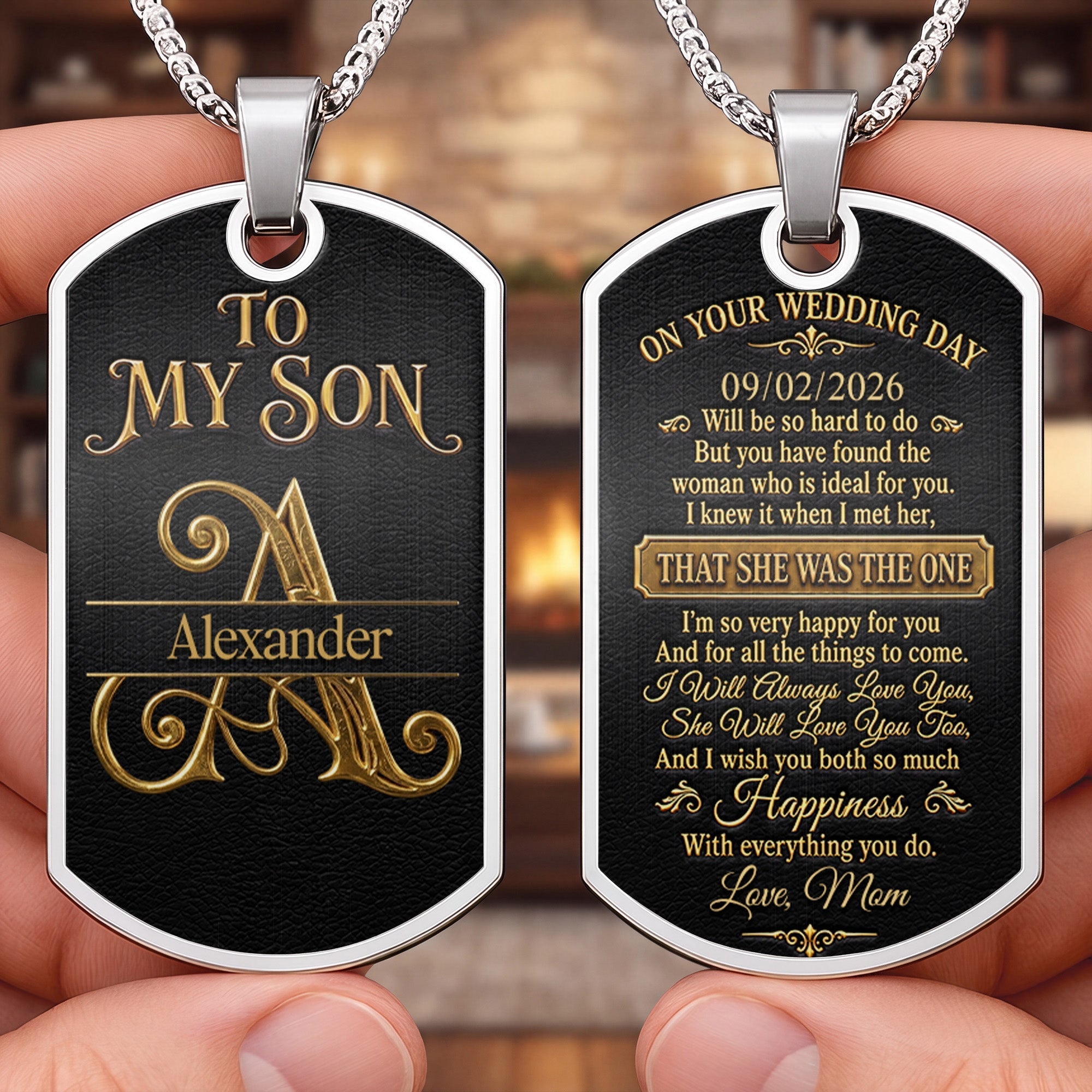 Personalized Dog Tag Necklace Custom Name Gift for Son Wedding Day
