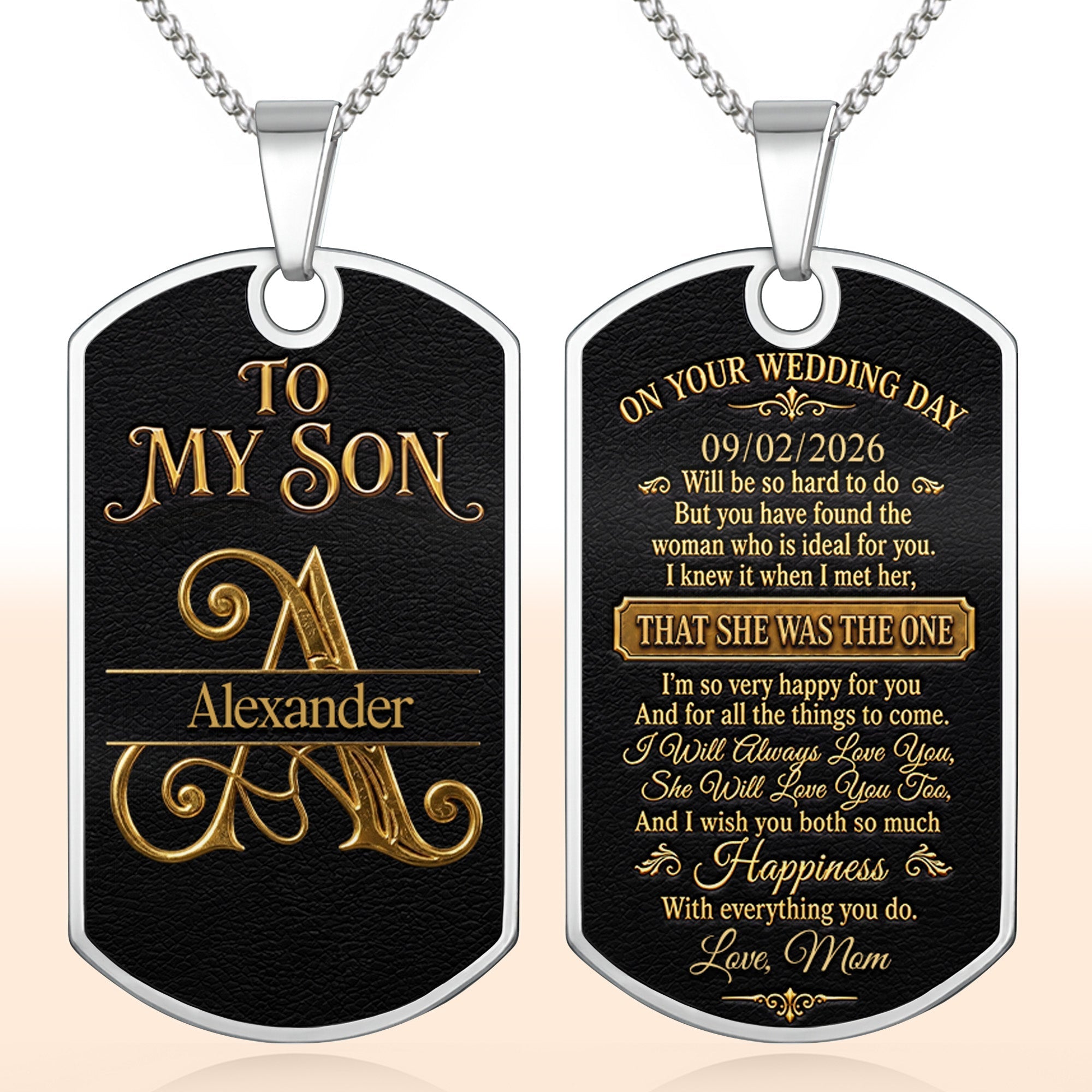 Personalized Dog Tag Necklace Custom Name Gift for Son Wedding Day