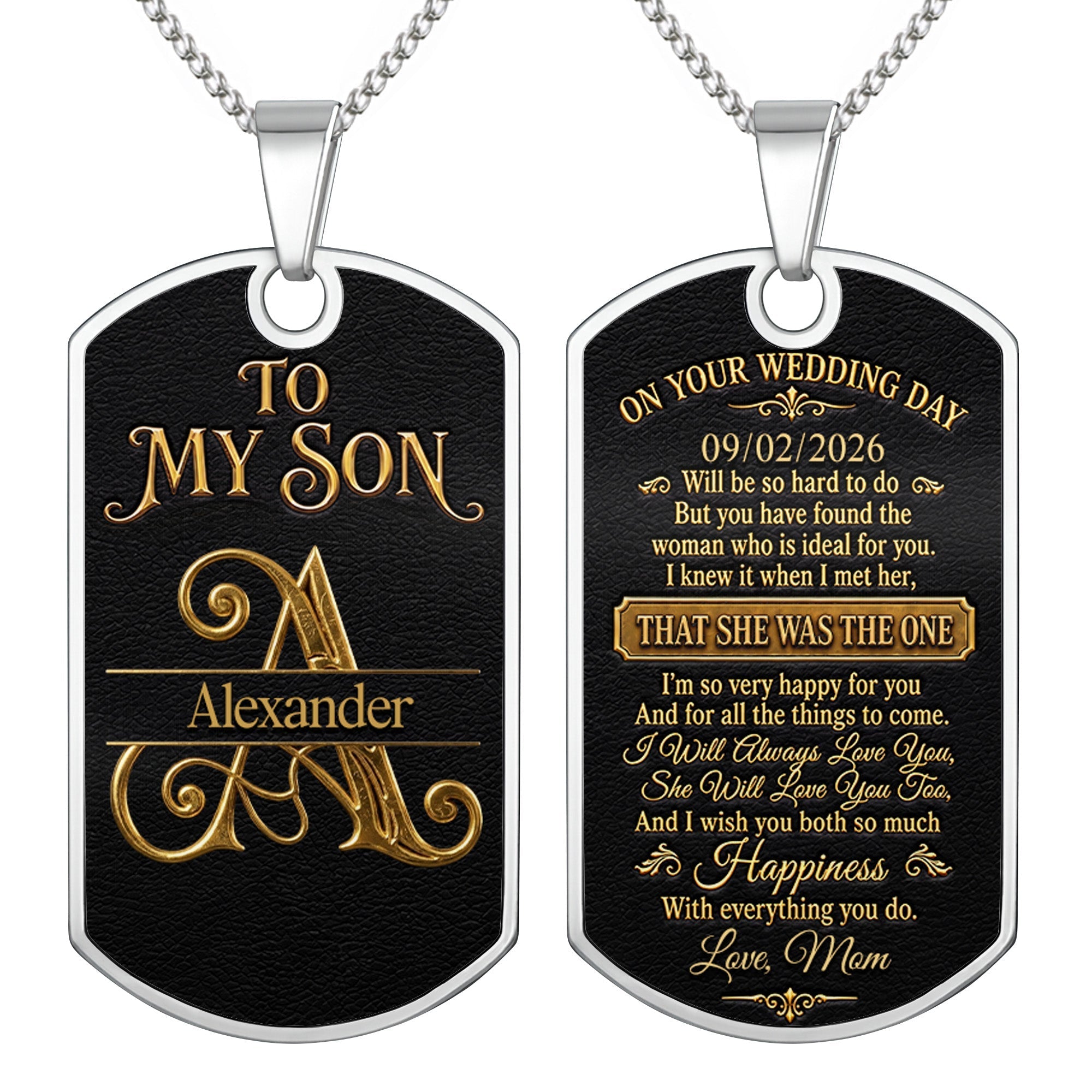 Personalized Dog Tag Necklace Custom Name Gift for Son Wedding Day