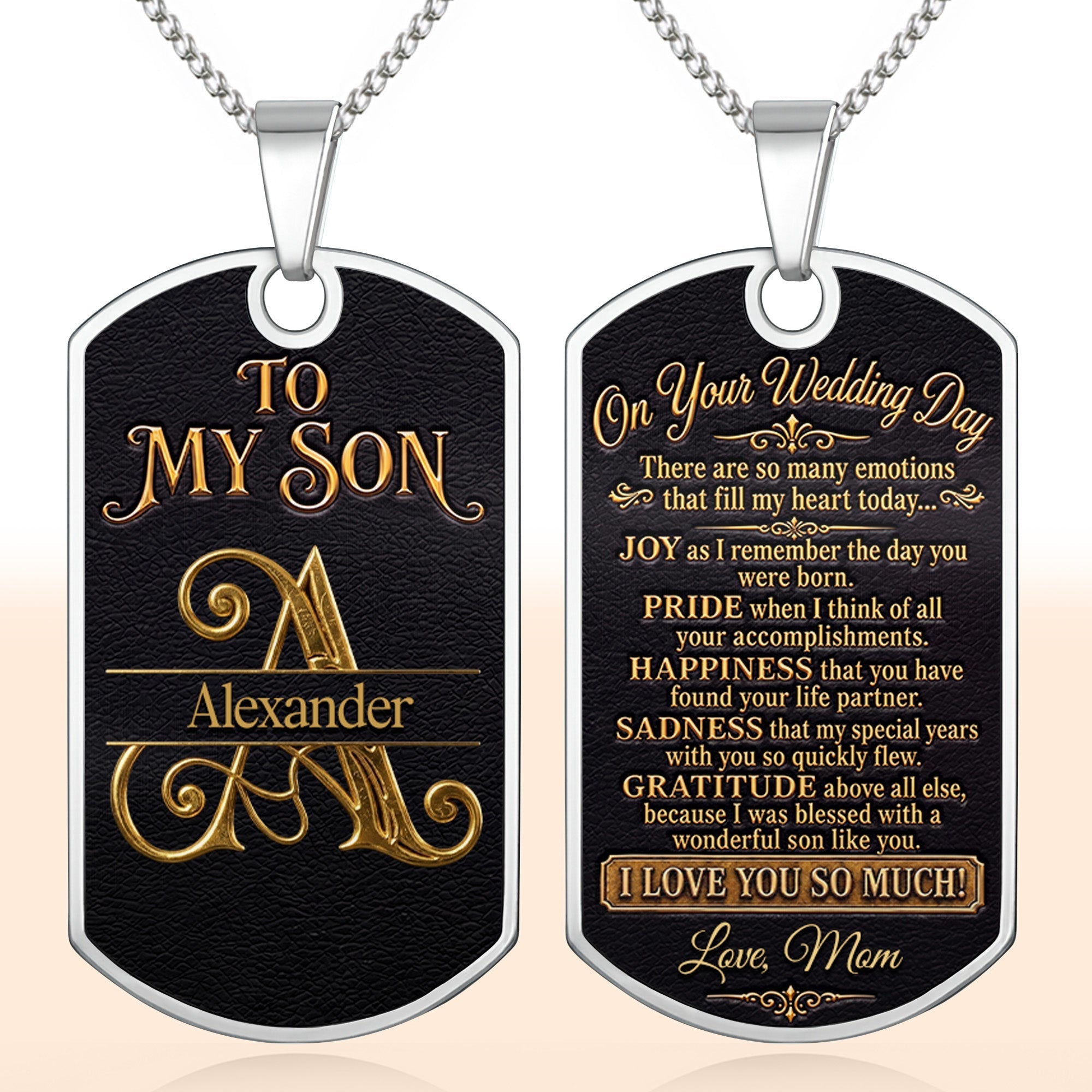 Personalized Stainless Steel Dog Tag Necklace for Son Wedding Day Gift