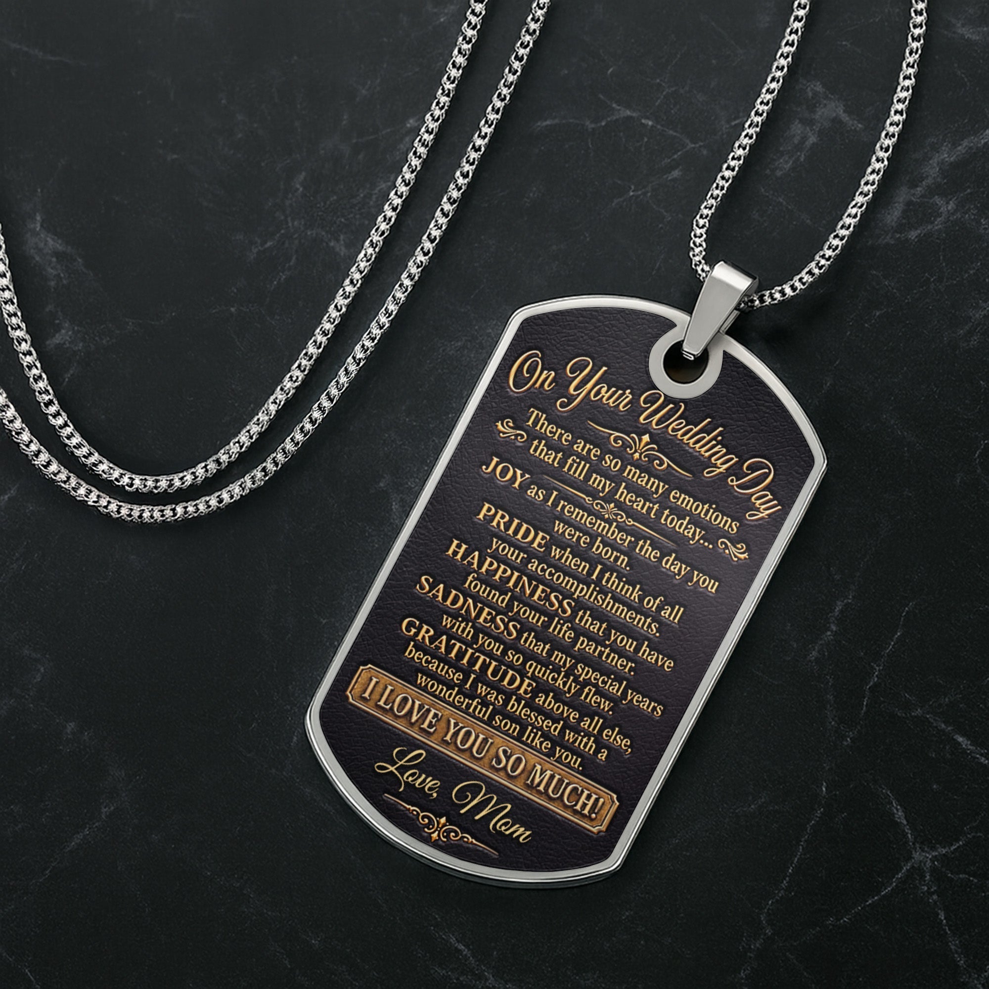 Personalized Stainless Steel Dog Tag Necklace for Son Wedding Day Gift