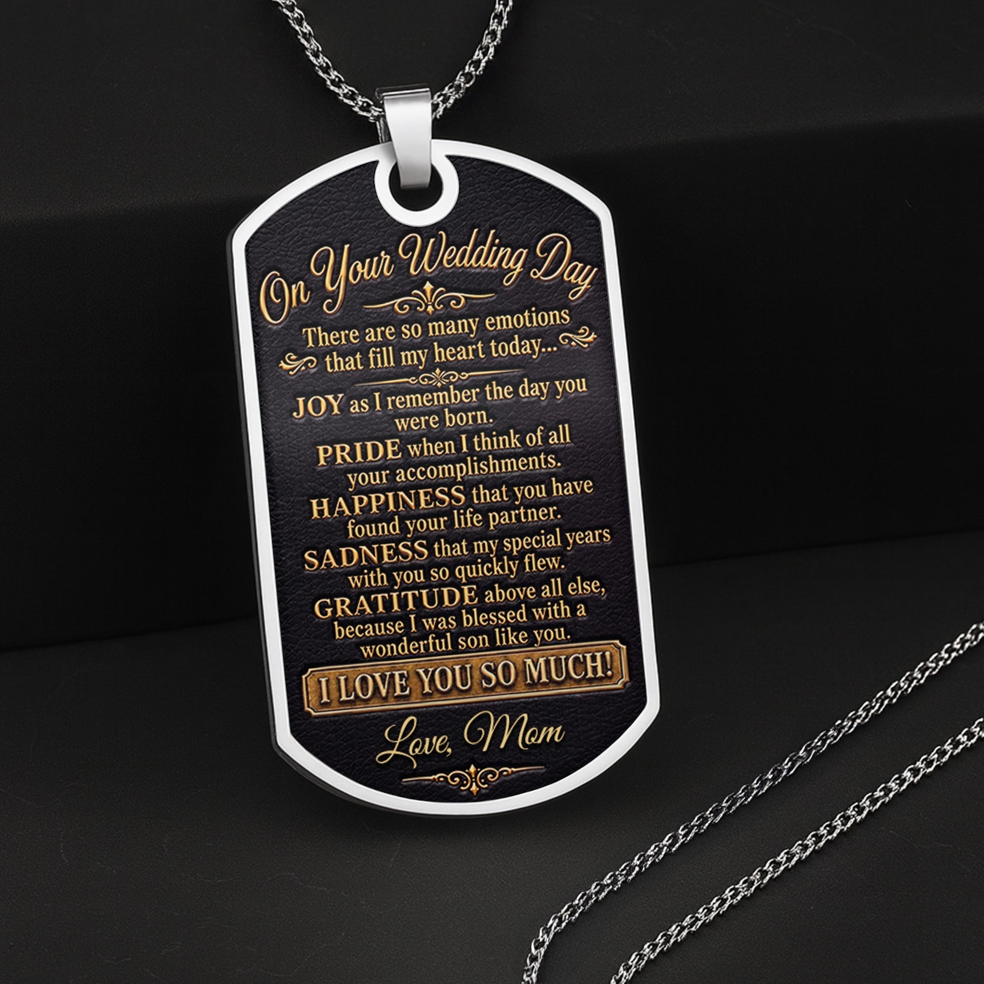 Personalized Stainless Steel Dog Tag Necklace for Son Wedding Day Gift