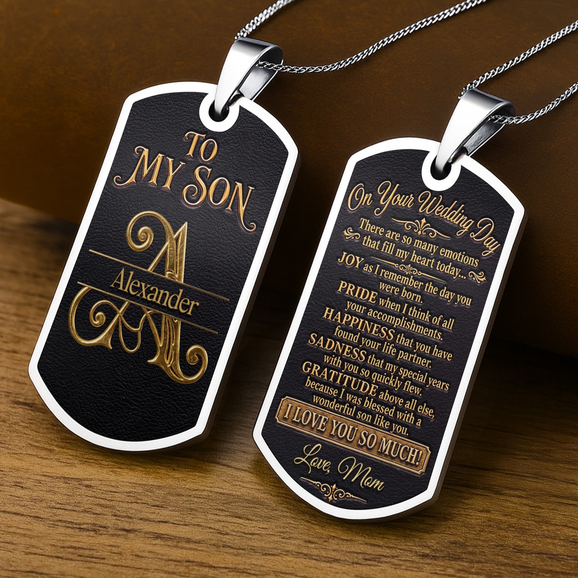 Personalized Stainless Steel Dog Tag Necklace for Son Wedding Day Gift