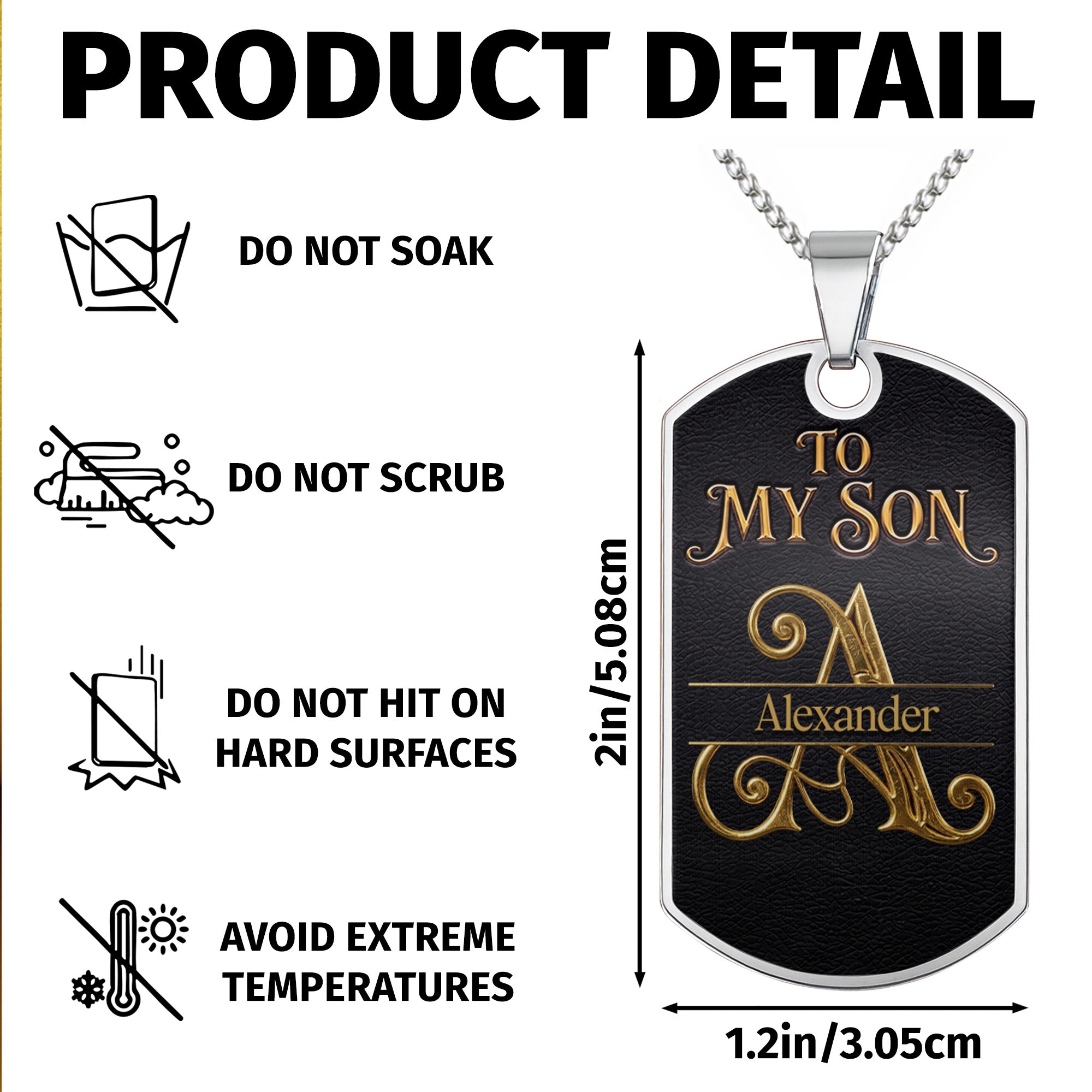 Personalized Stainless Steel Dog Tag Necklace for Son Wedding Day Gift