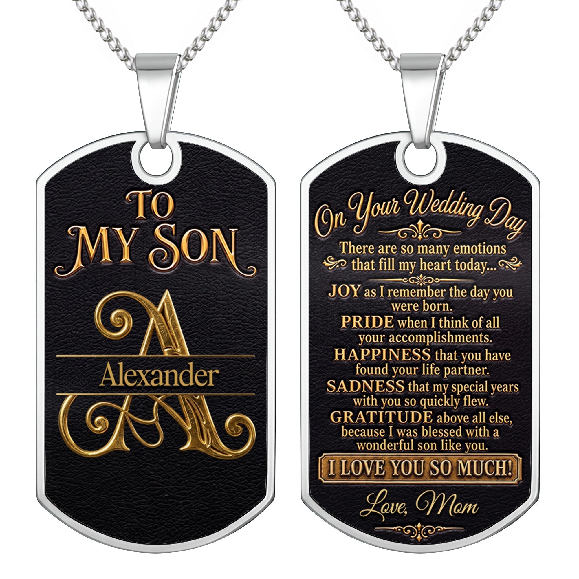 Personalized Stainless Steel Dog Tag Necklace for Son Wedding Day Gift